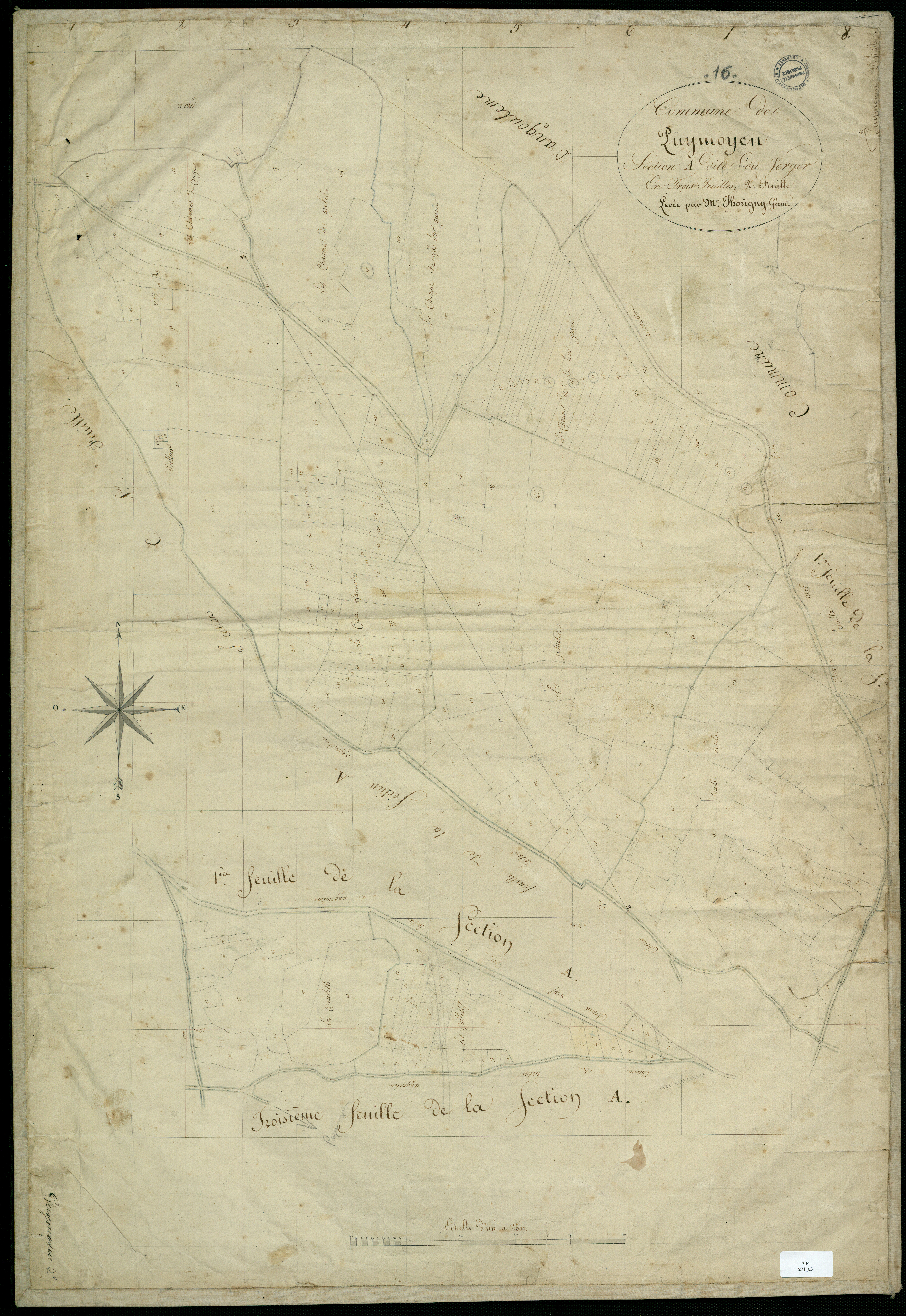 Puymoyen - 3 P 271/3 - Section A dite du Verger. Feuille 2.  | 1823