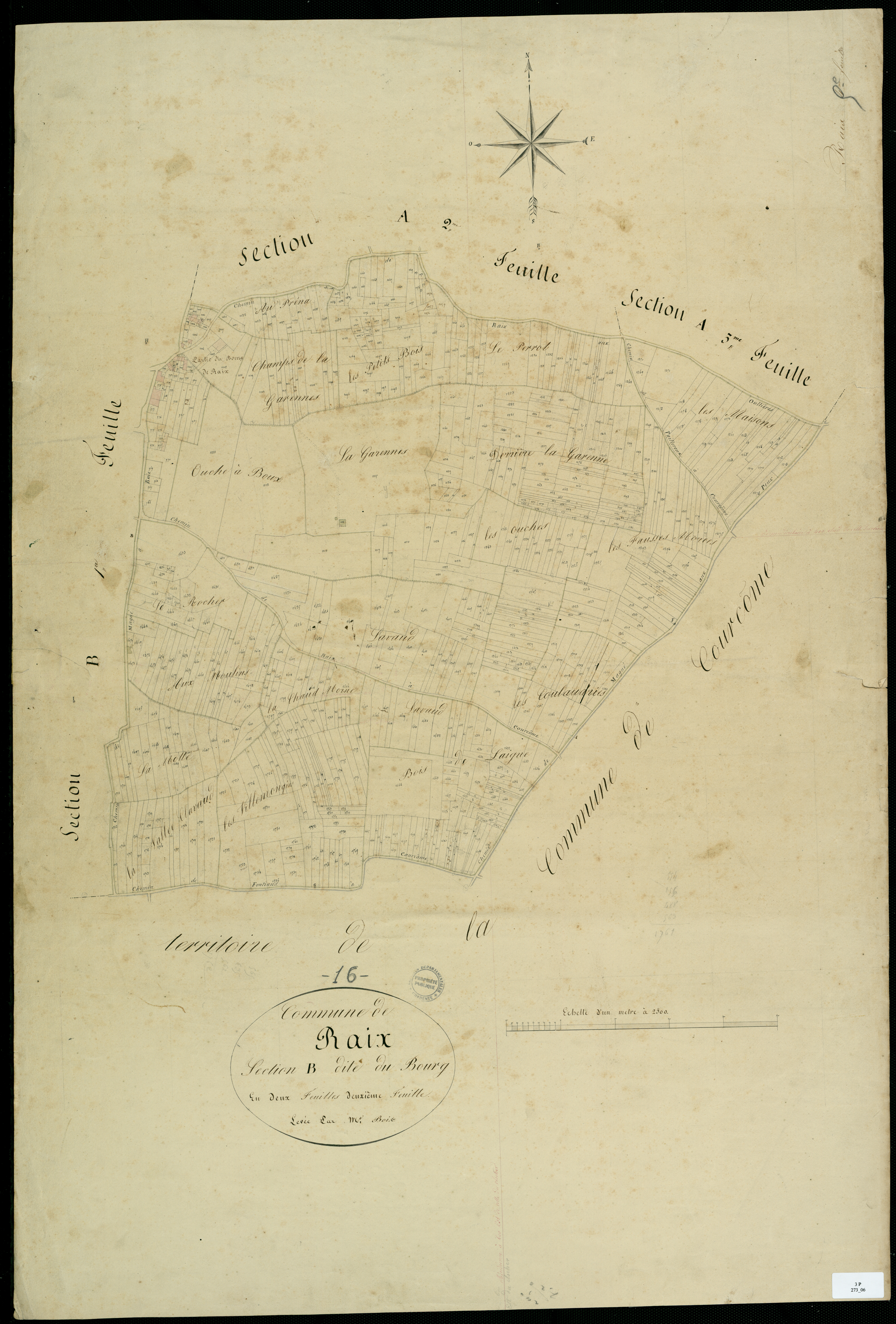 Raix - 3 P 273/6 - Section B dite du Bourg. Feuille 2.  | 1829