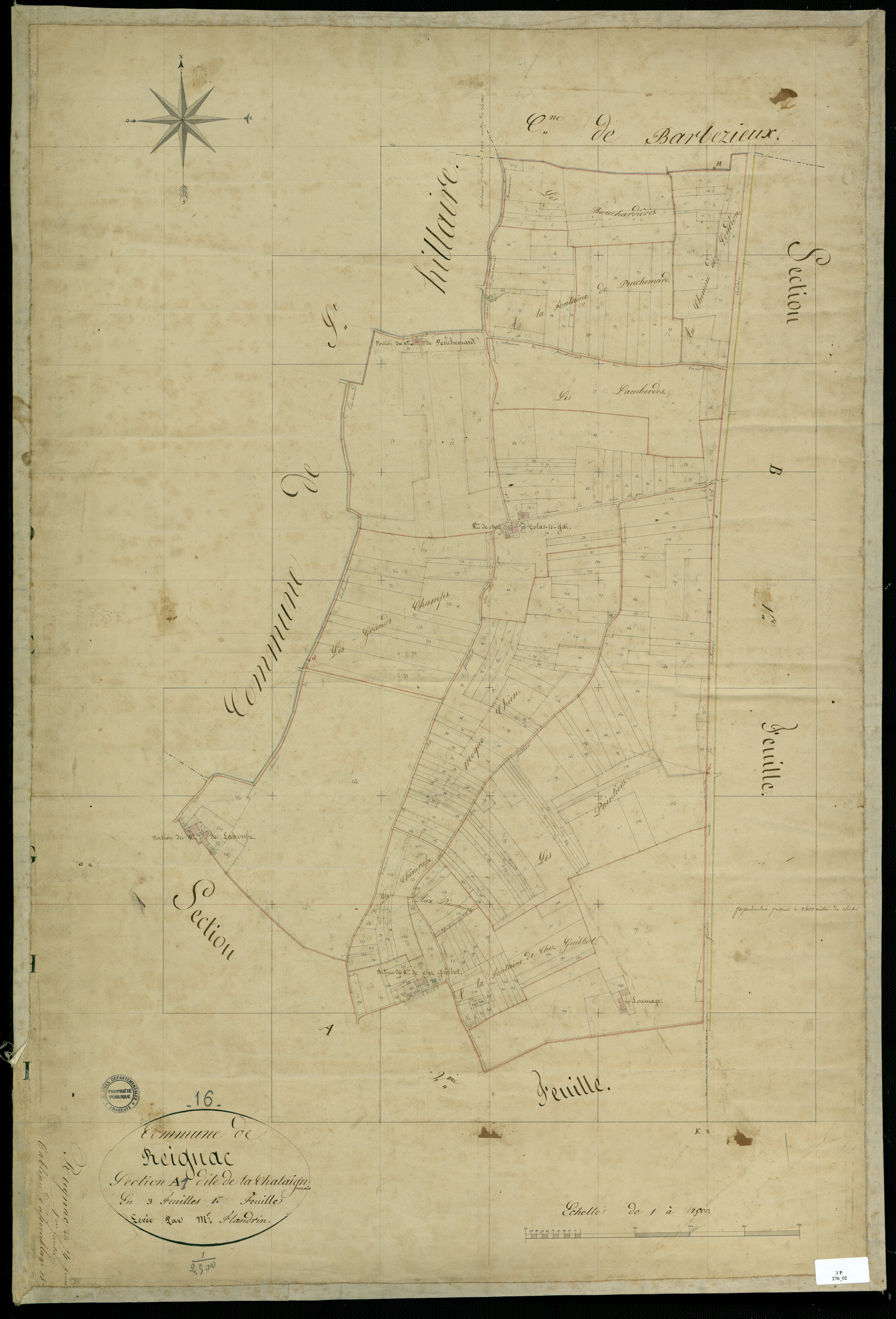 Reignac - 3 P 276/2 - Section A dite de la Chataignerais. Feuille 1.  | 1826