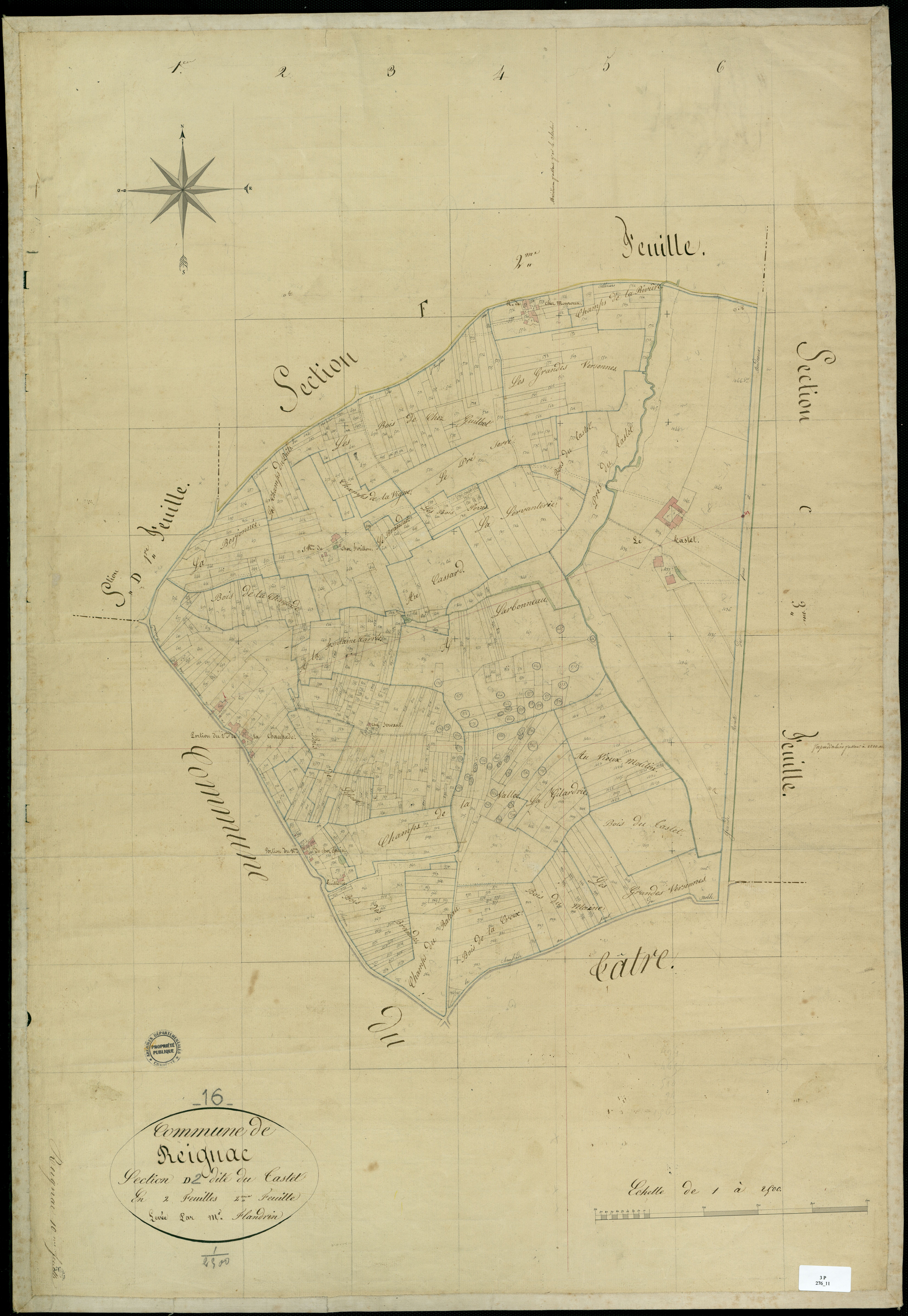 Reignac - 3 P 276/11 - Section D dite du Tastet. Feuille 2. | 1826