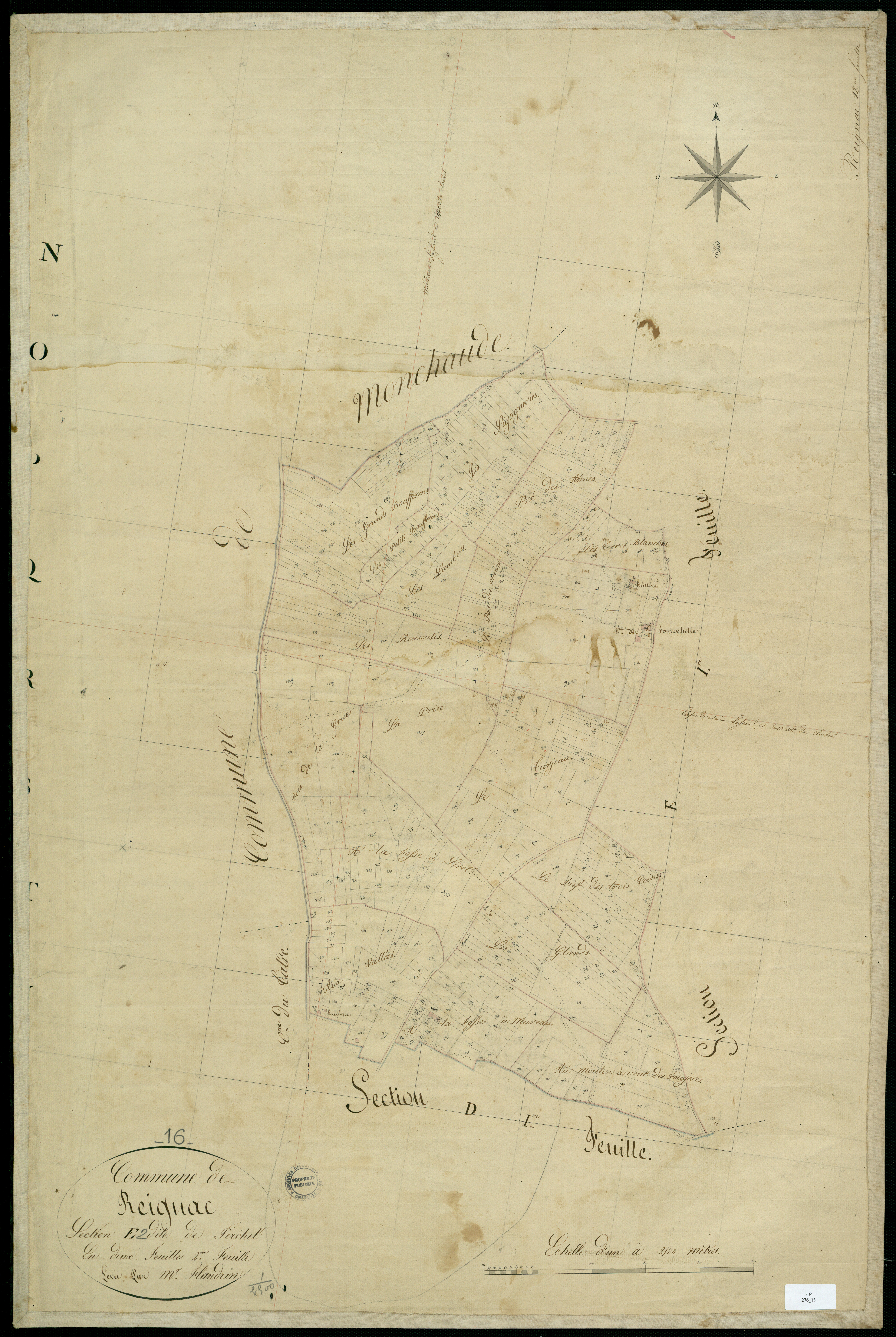 Reignac - 3 P 276/13 - Section E dite de Perchet. Feuille 2. | 1826