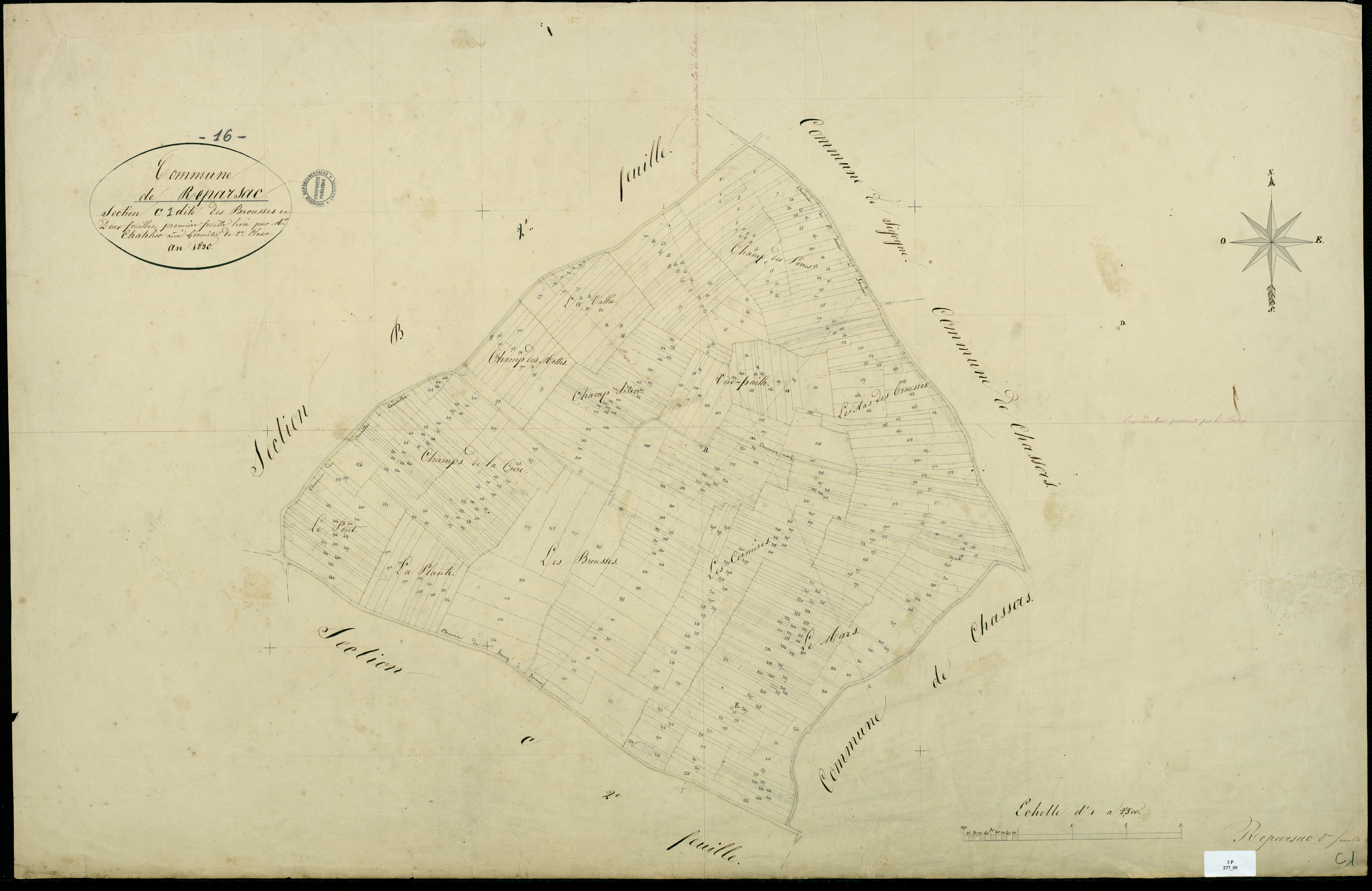 Réparsac - 3 P 277/9 - Section C dite des Brousses. Feuille 1.  | 1830