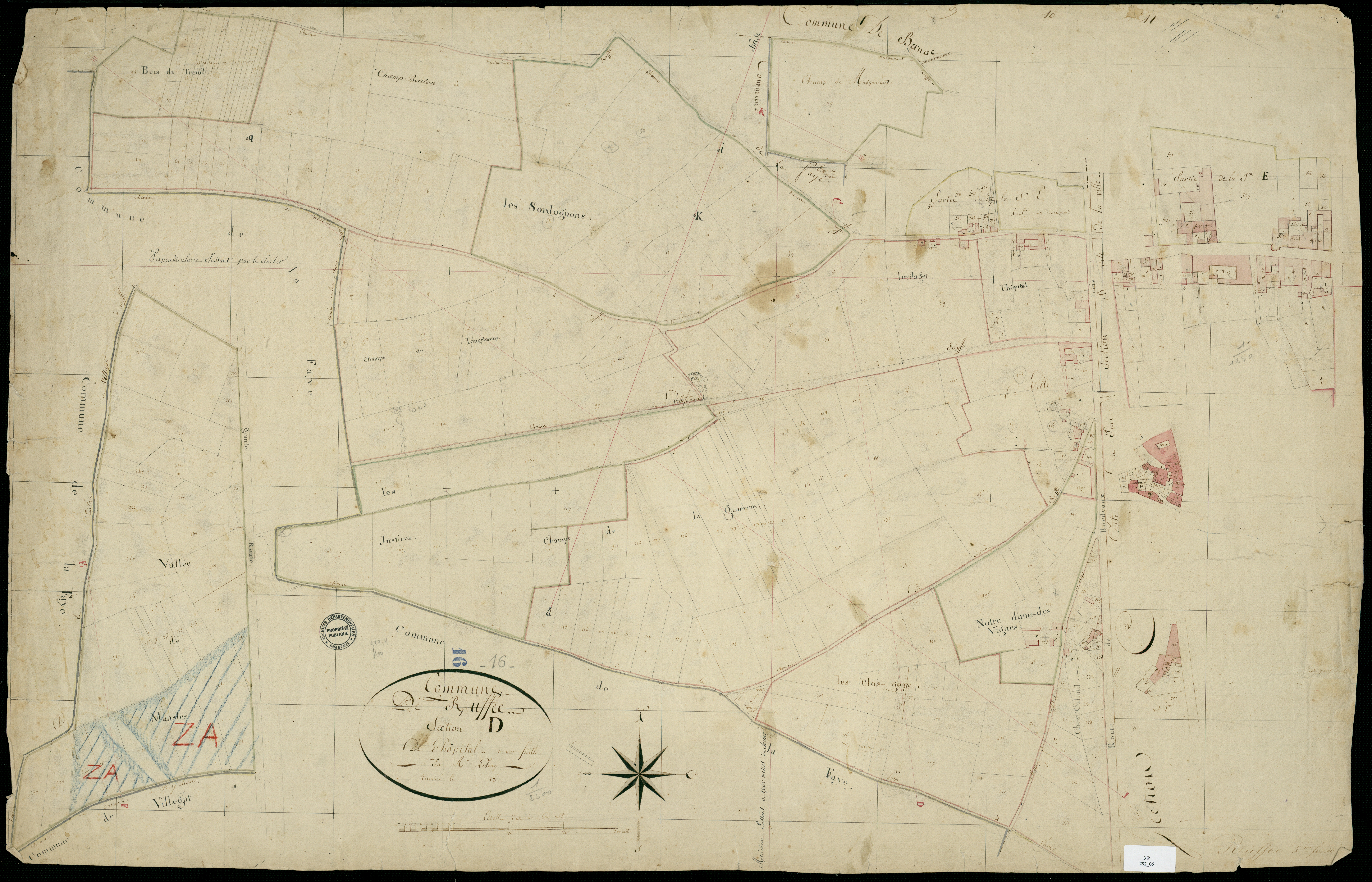 Ruffec - 3 P 292/6 - Section D dite de l'Hôpital. Feuille 1.  | 1819