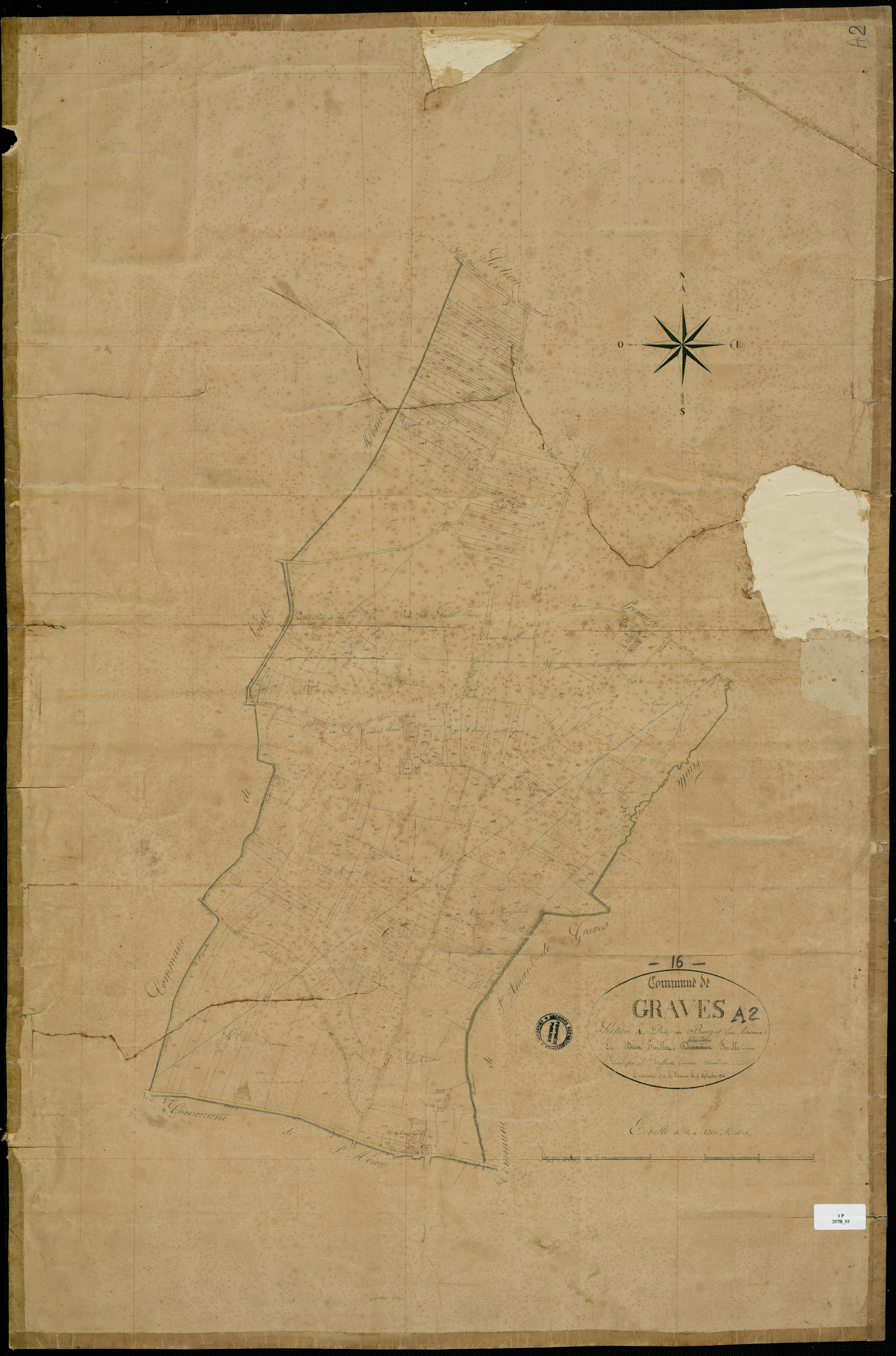 Graves-Saint-Amant - 3 P 297B/3 - Section A dite du Bourg et des Aireaux. Feuille 2. | 1834