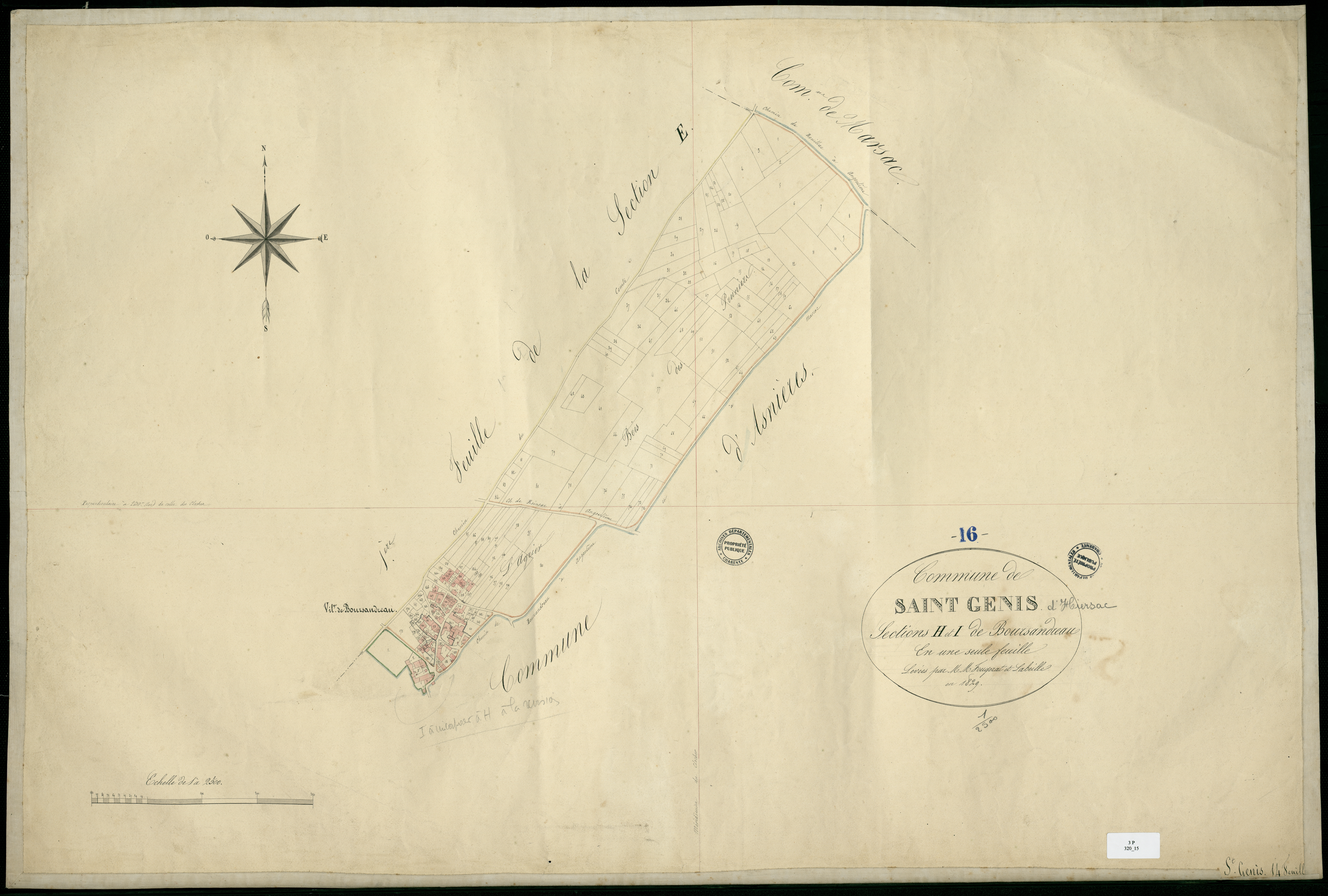Saint-Genis-d'Hiersac - 3 P 320/15 - Section H et I dite de Boursandreau. Feuille 1.  | 1829