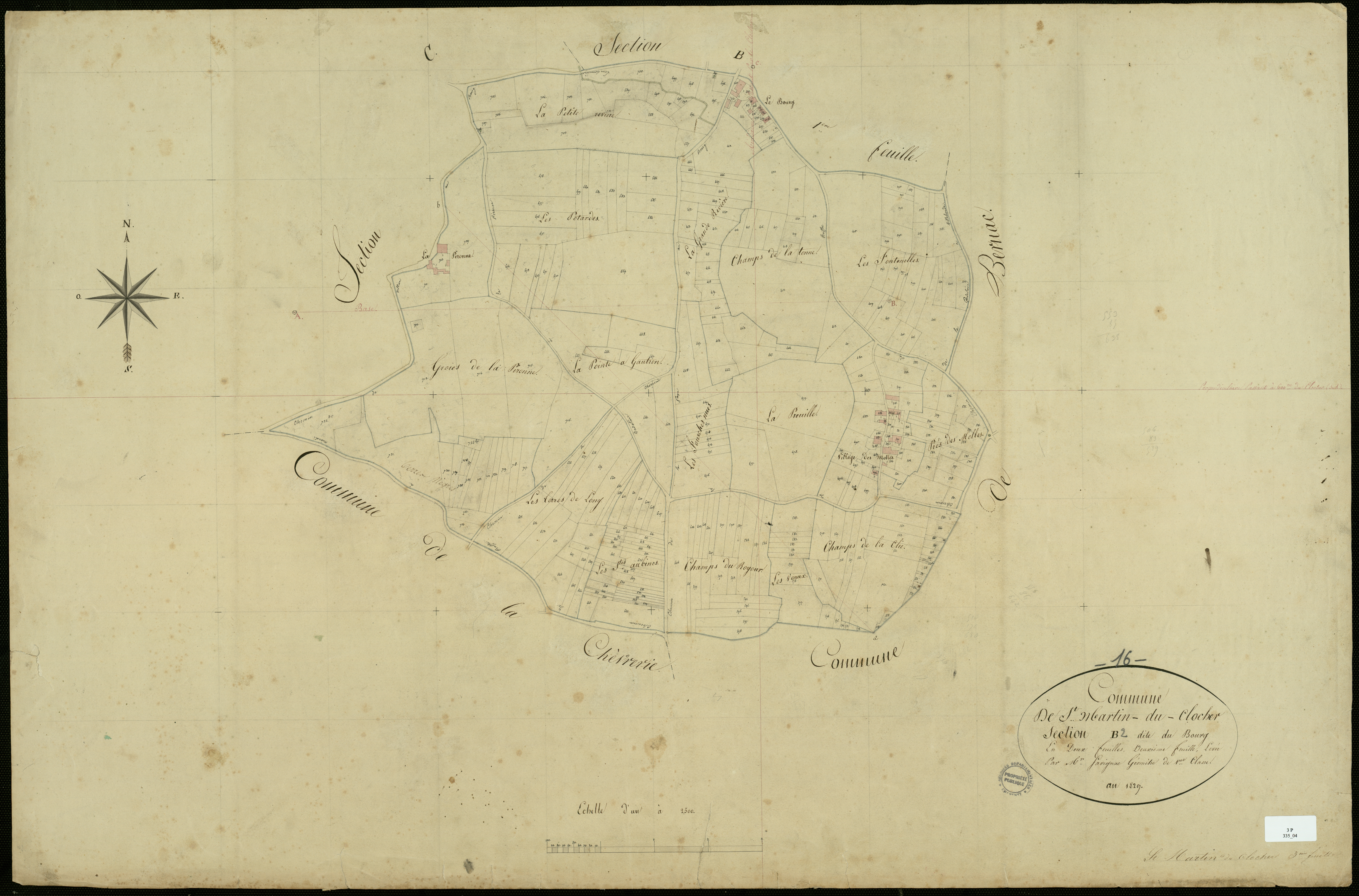 Saint-Martin-du-Clocher - 3 P 335/4 - Section B dite du Bourg. Feuille 2.  | 1829