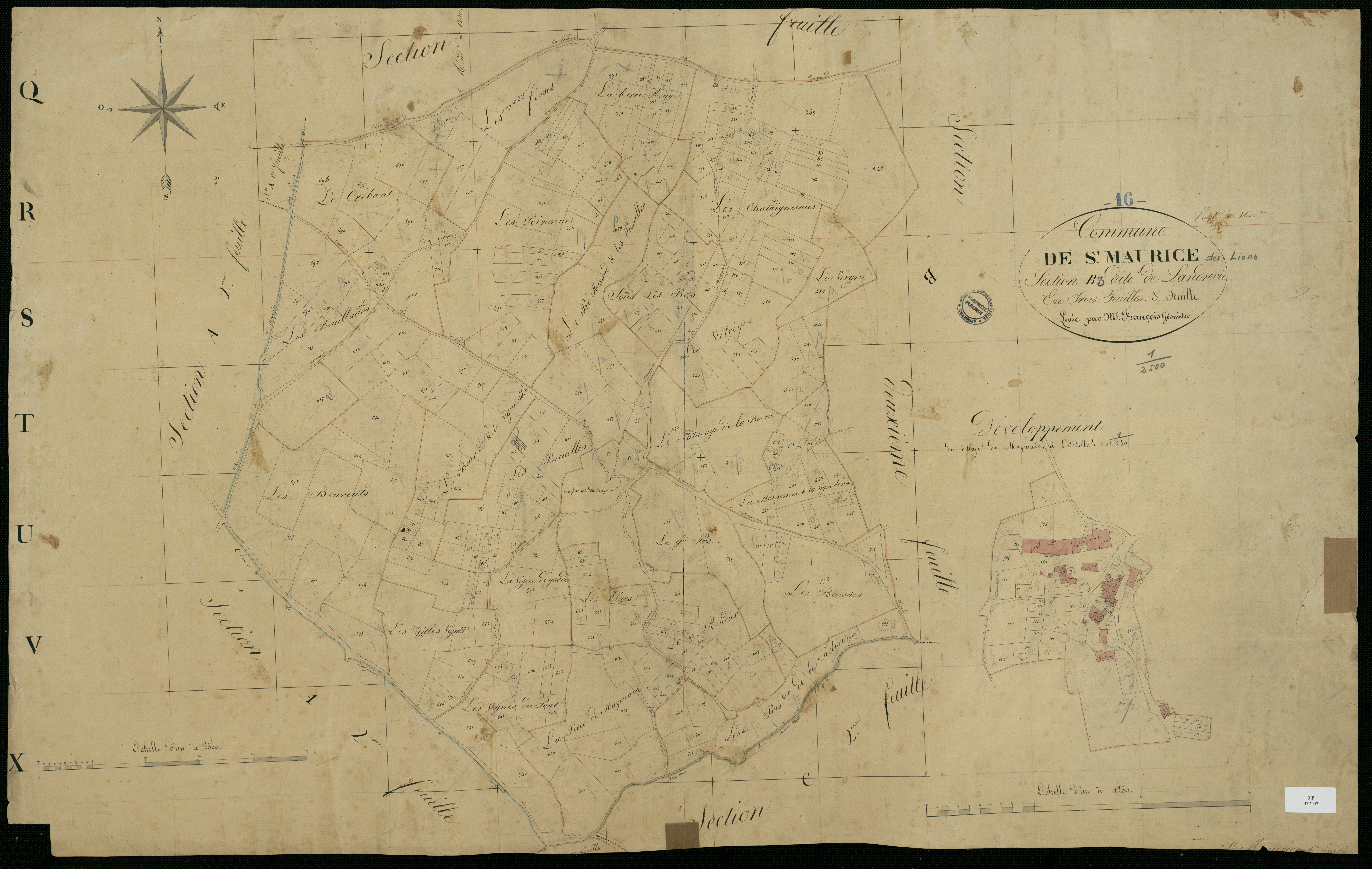 Saint-Maurice-des-Lions - 3 P 337/7 - Section B dite de Landrevie. Feuille 3.  | 1825