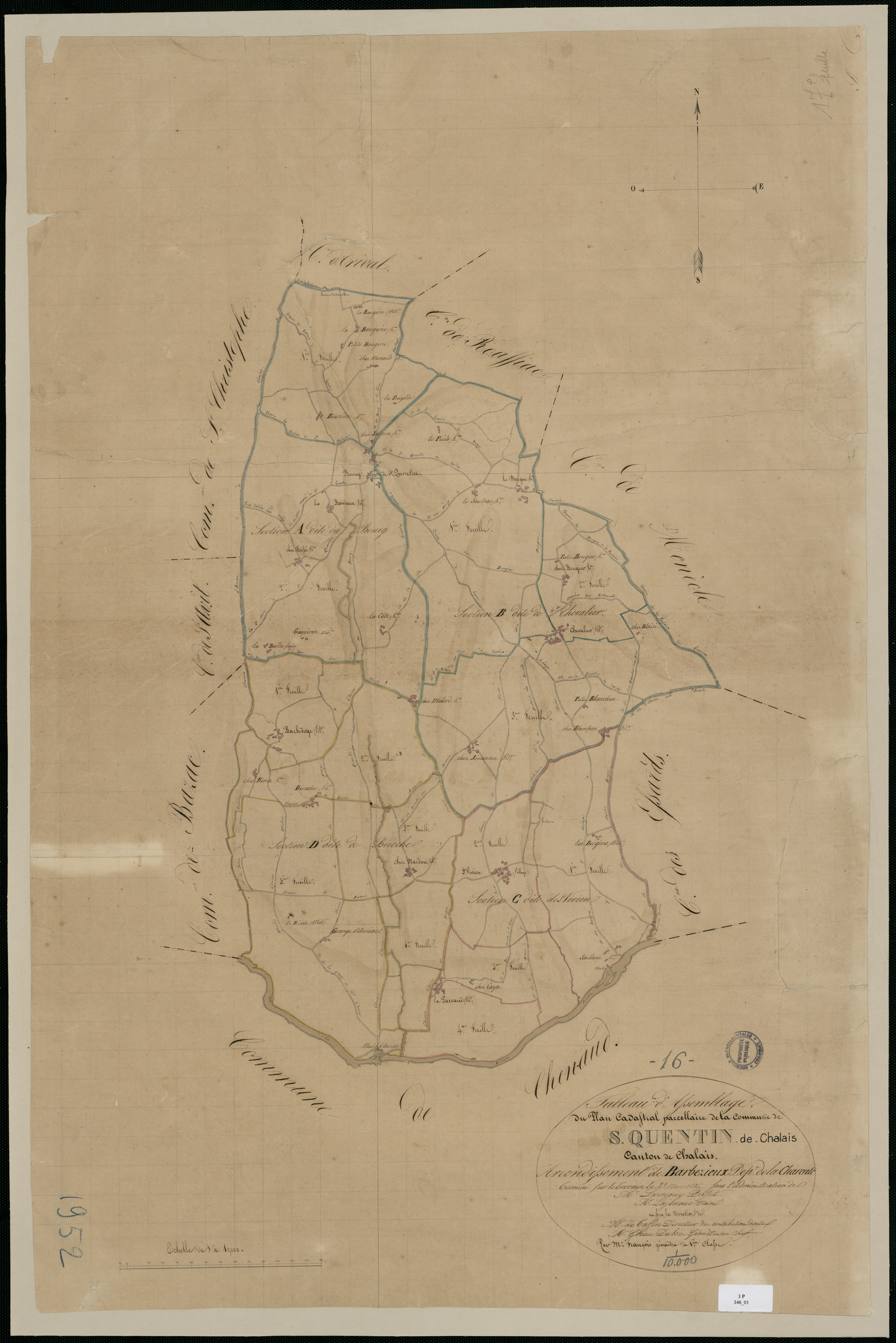 Saint-Quentin-de-Chalais - 3 P 346/1 - Tableau d'assemblage.  | 1835