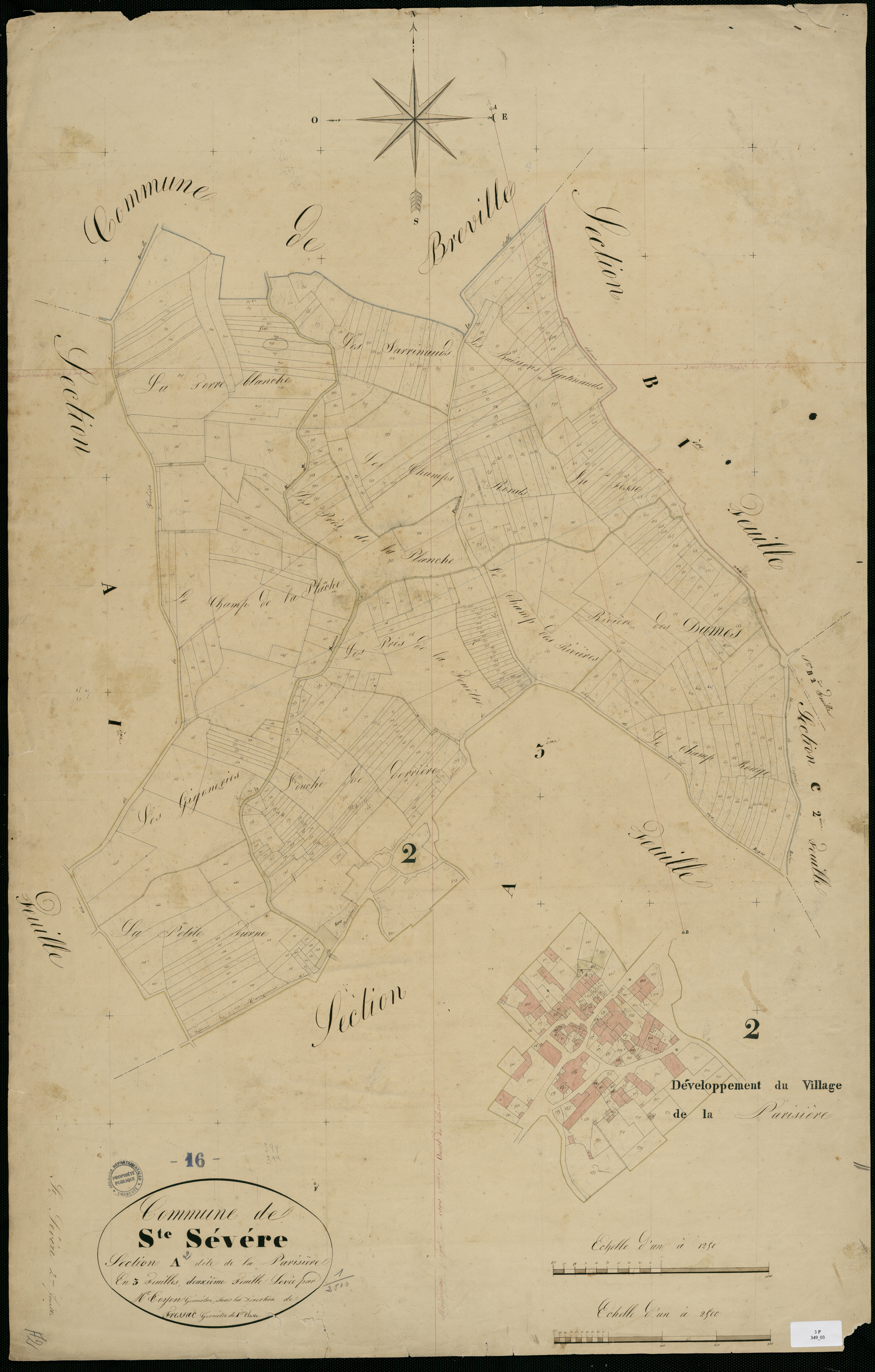 Sainte-Sévère - 3 P 349/3 - Section A dite de la Parisière et de Chailloux. Feuille 2.  | 1830