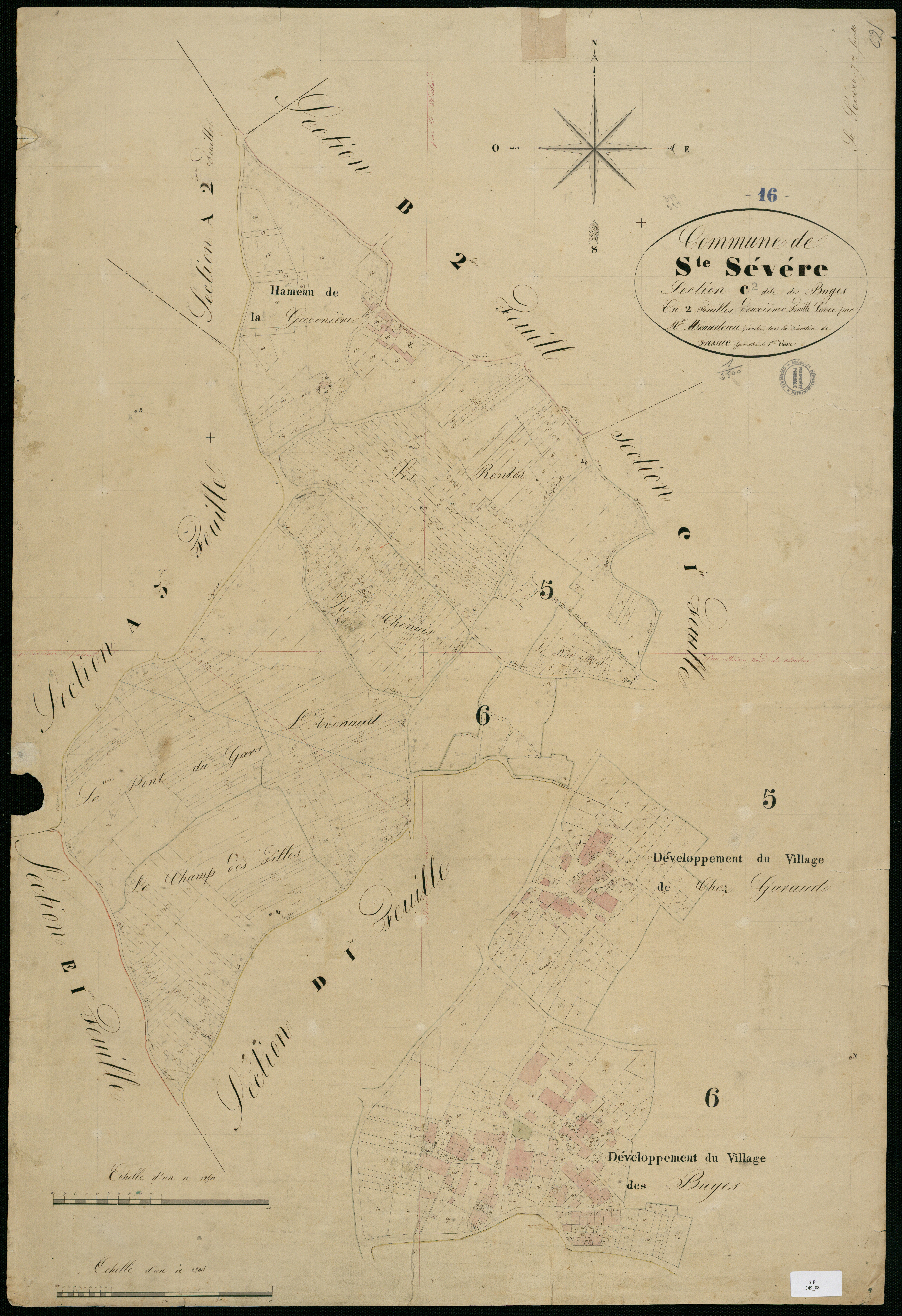 Sainte-Sévère - 3 P 349/8 - Section C dite des Buges. Feuille 2.  | 1830