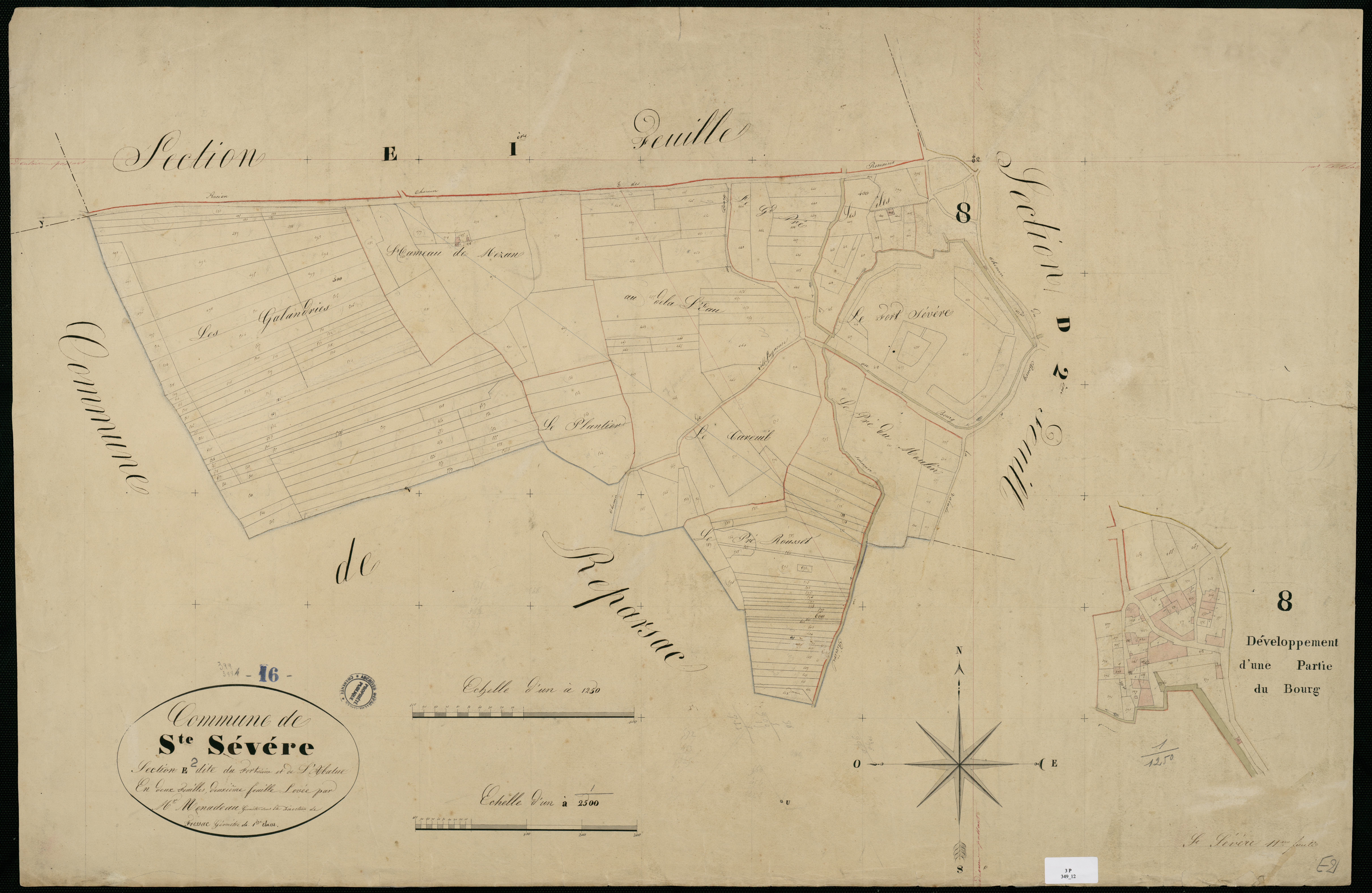 Sainte-Sévère - 3 P 349/12 - Section E dite du Fort-Sévère et de l'Abatue. Feuille 2.  | 1830