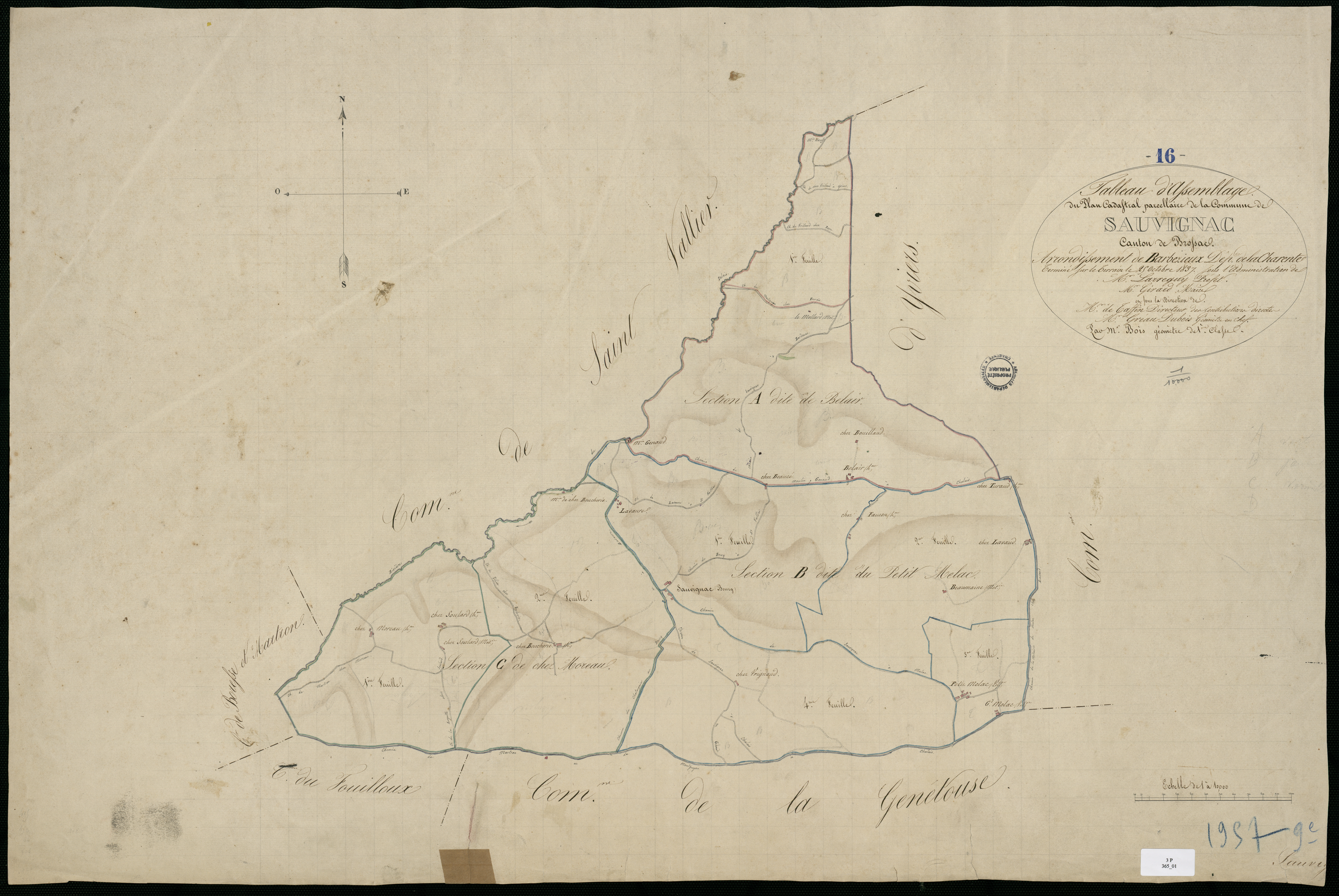Sauvignac - 3 P 365/1 - Tableau d'assemblage.  | 1837
