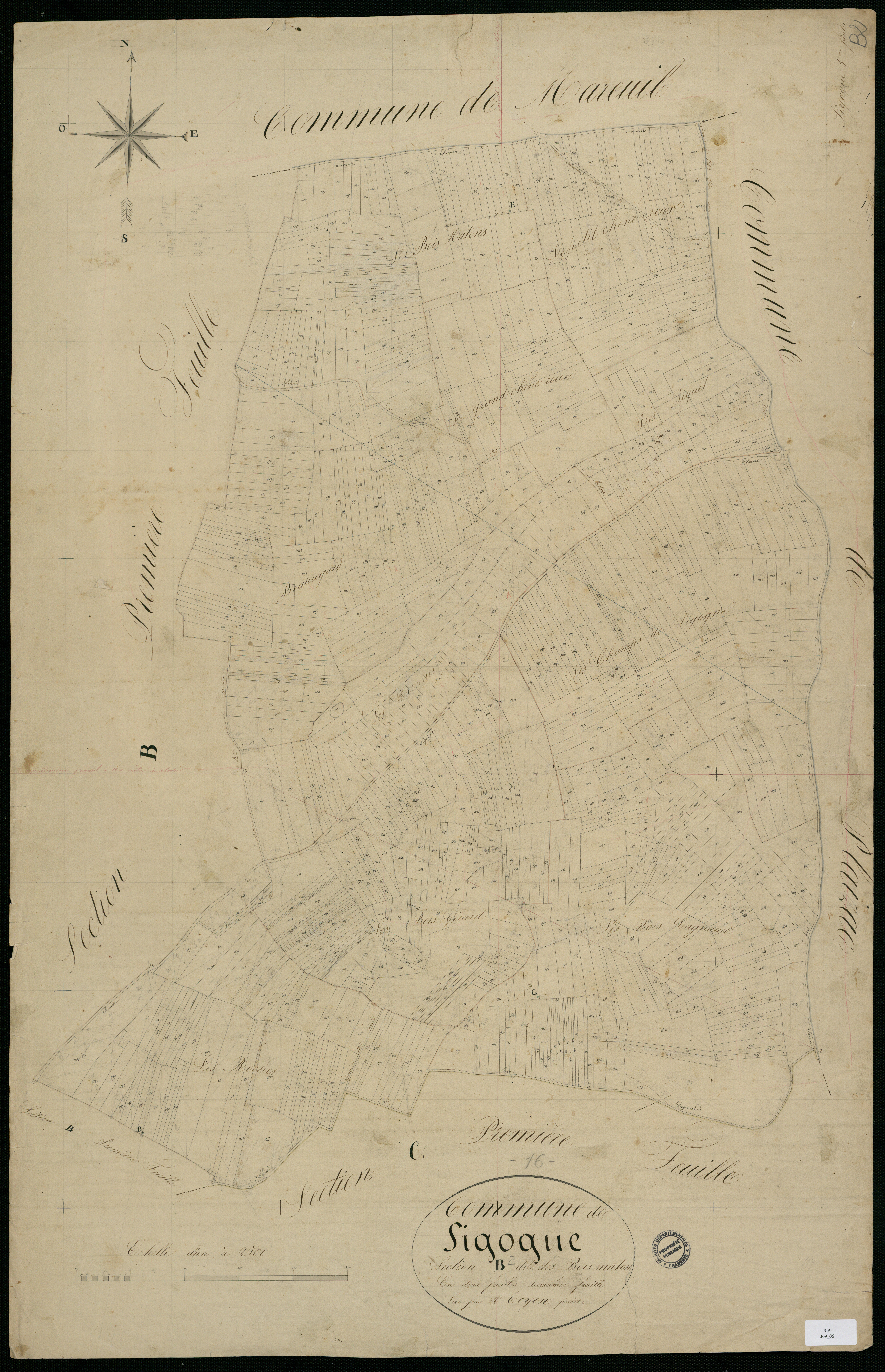 Sigogne - 3 P 369/6 - Section B dite des Bois-Matons. Feuille 2.  | 1830