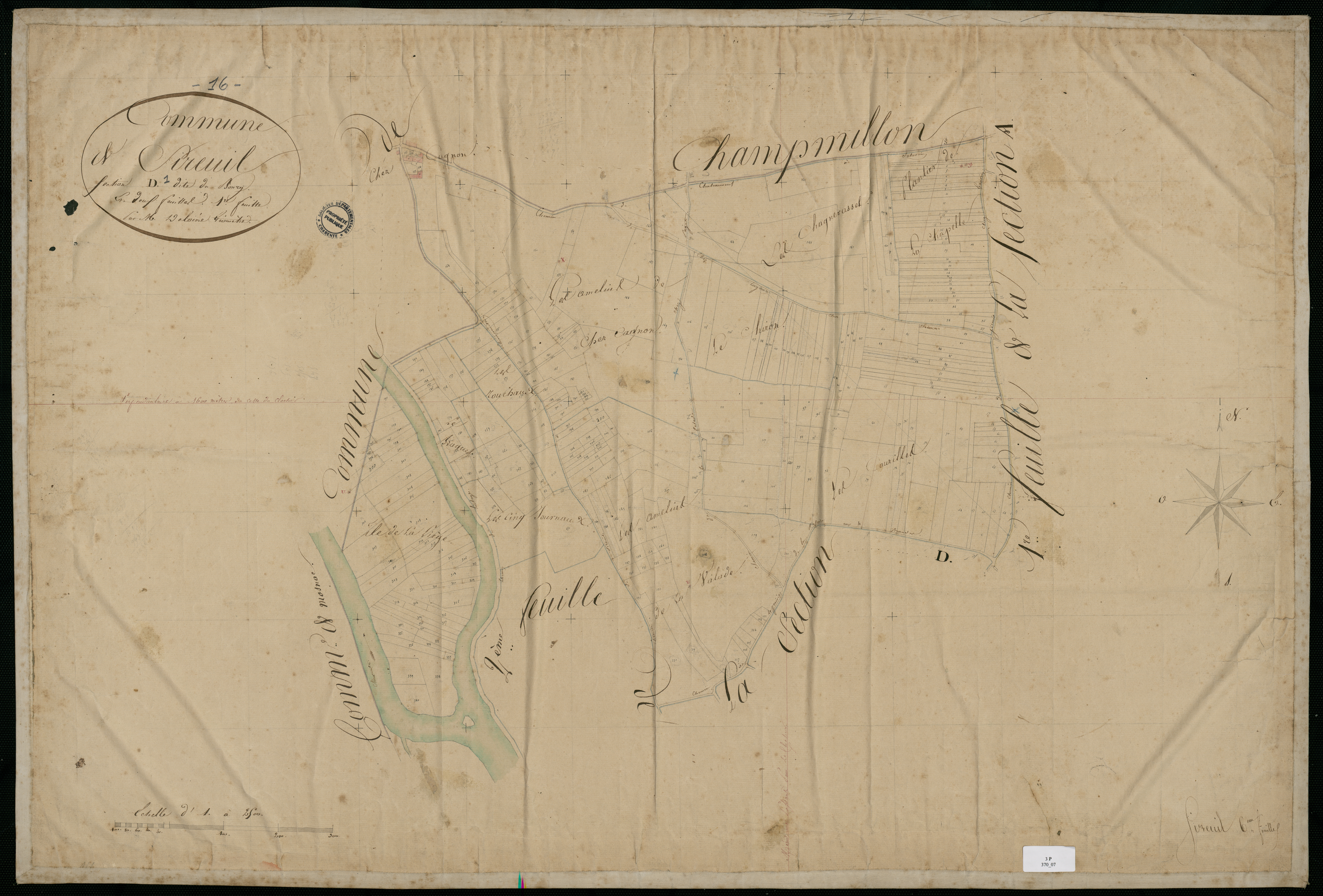 Sireuil - 3 P 370/7 - Section D dite du Bourg. Feuille 1.  | 1828