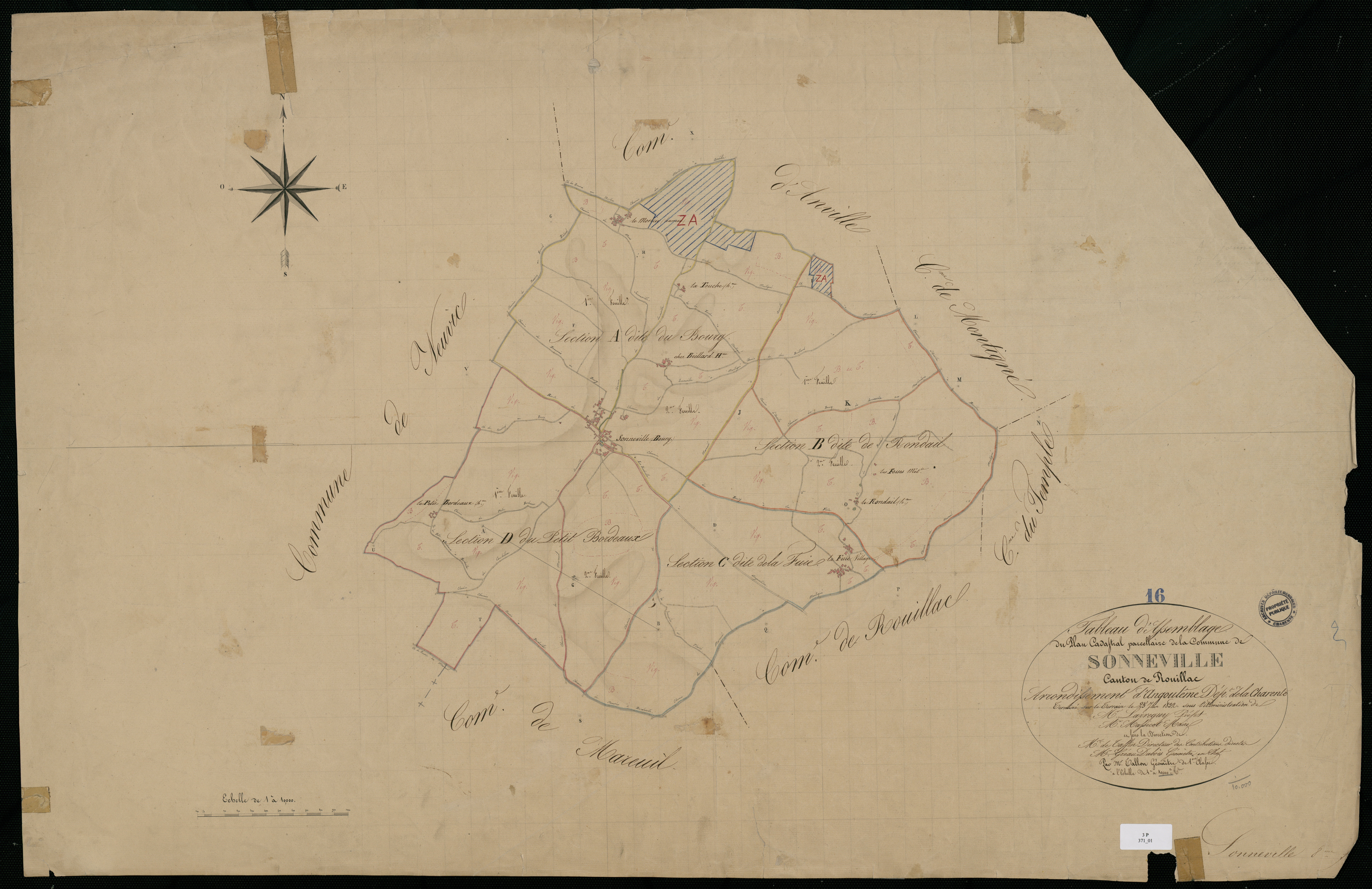 Sonneville - 3 P 371/1 - Tableau d'assemblage.  | 1832