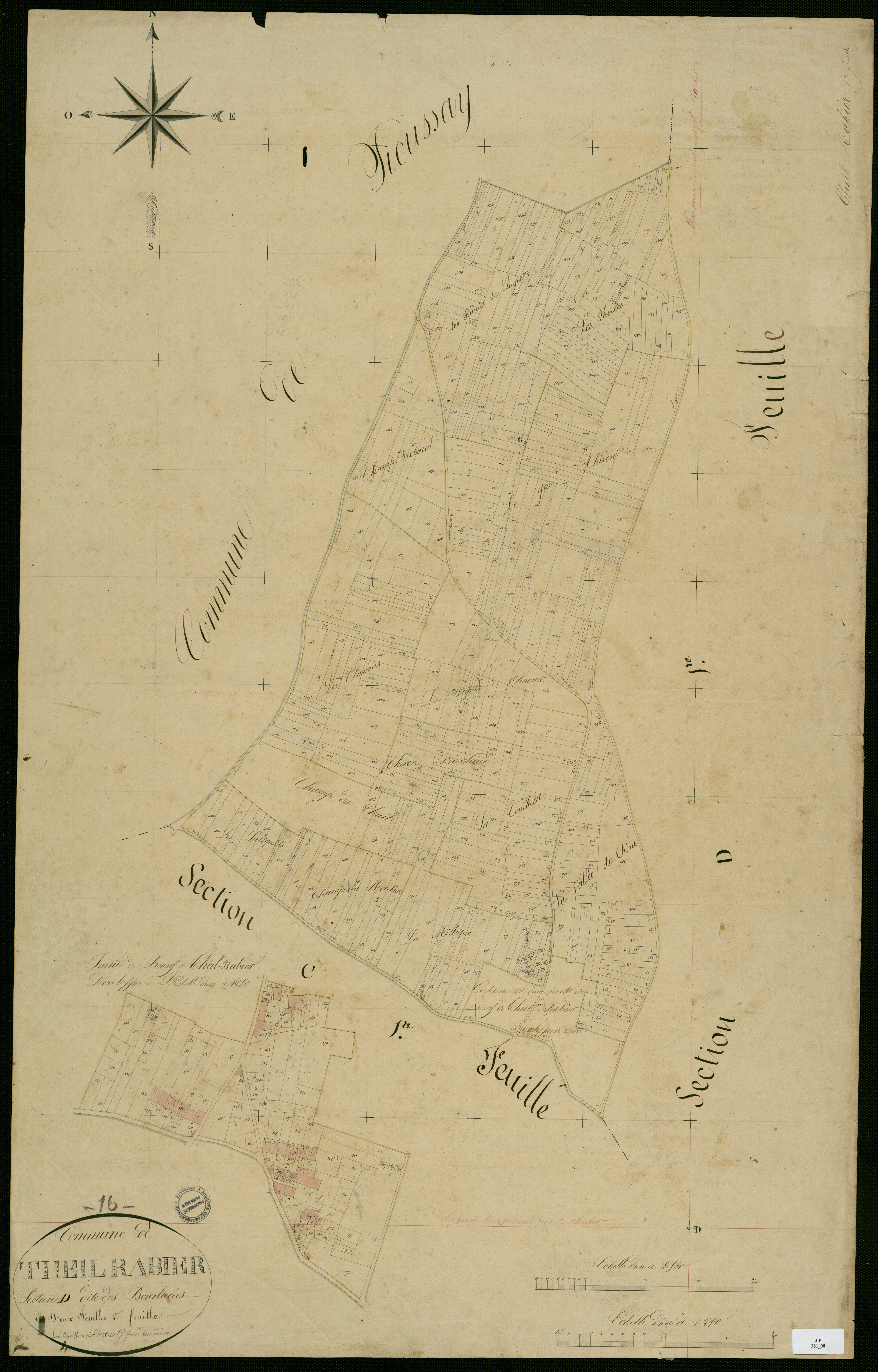 Theil-Rabier - 3 P 381/8 - Section D dite des Bourlacées. Feuille 2.  | 1829