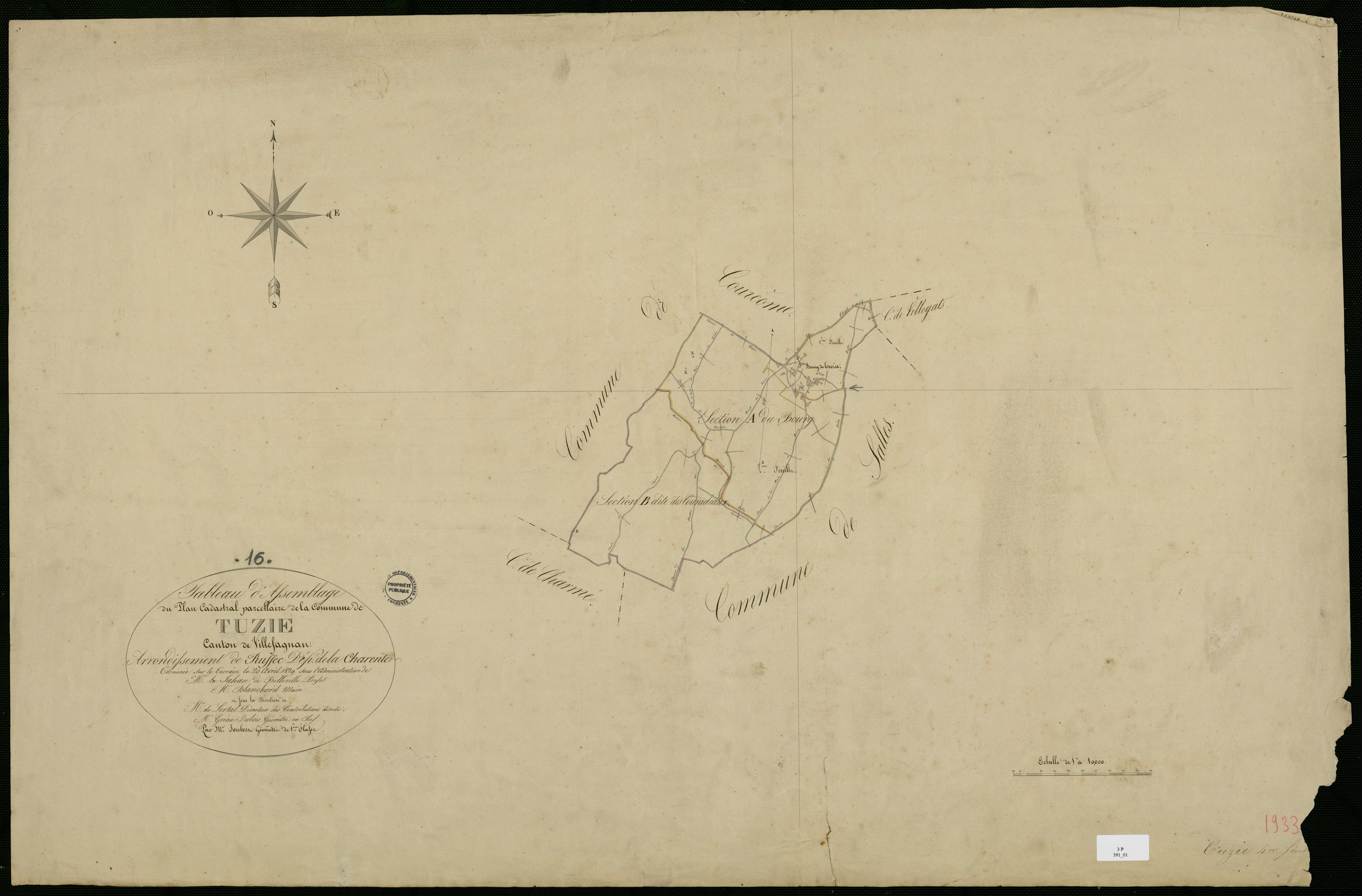 Tuzie - 3 P 391/1 - Tableau d'assemblage. Feuille 1.  | 1829
