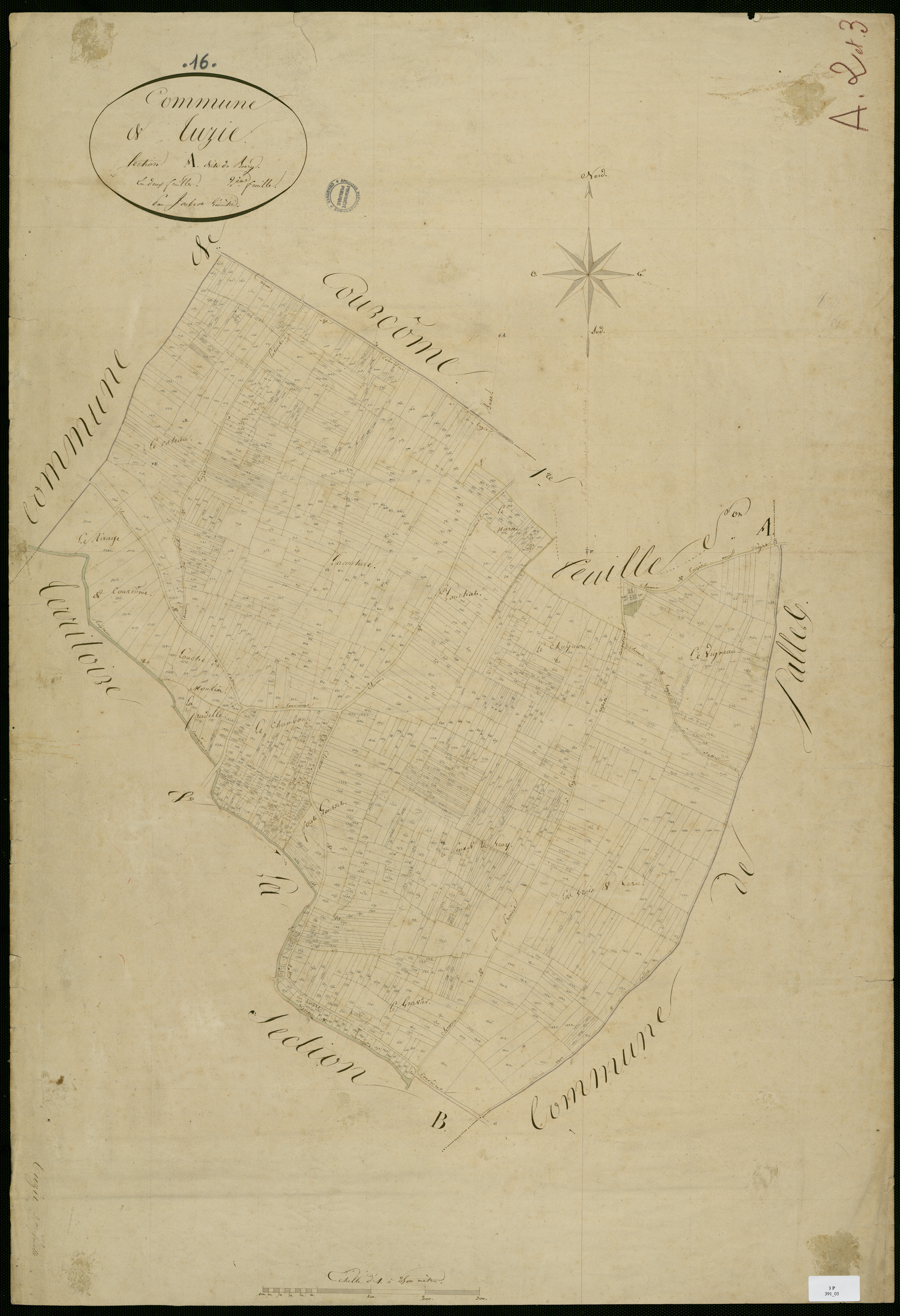 Tuzie - 3 P 391/3 - Section A dite du Bourg. Feuille 2.  | 1829