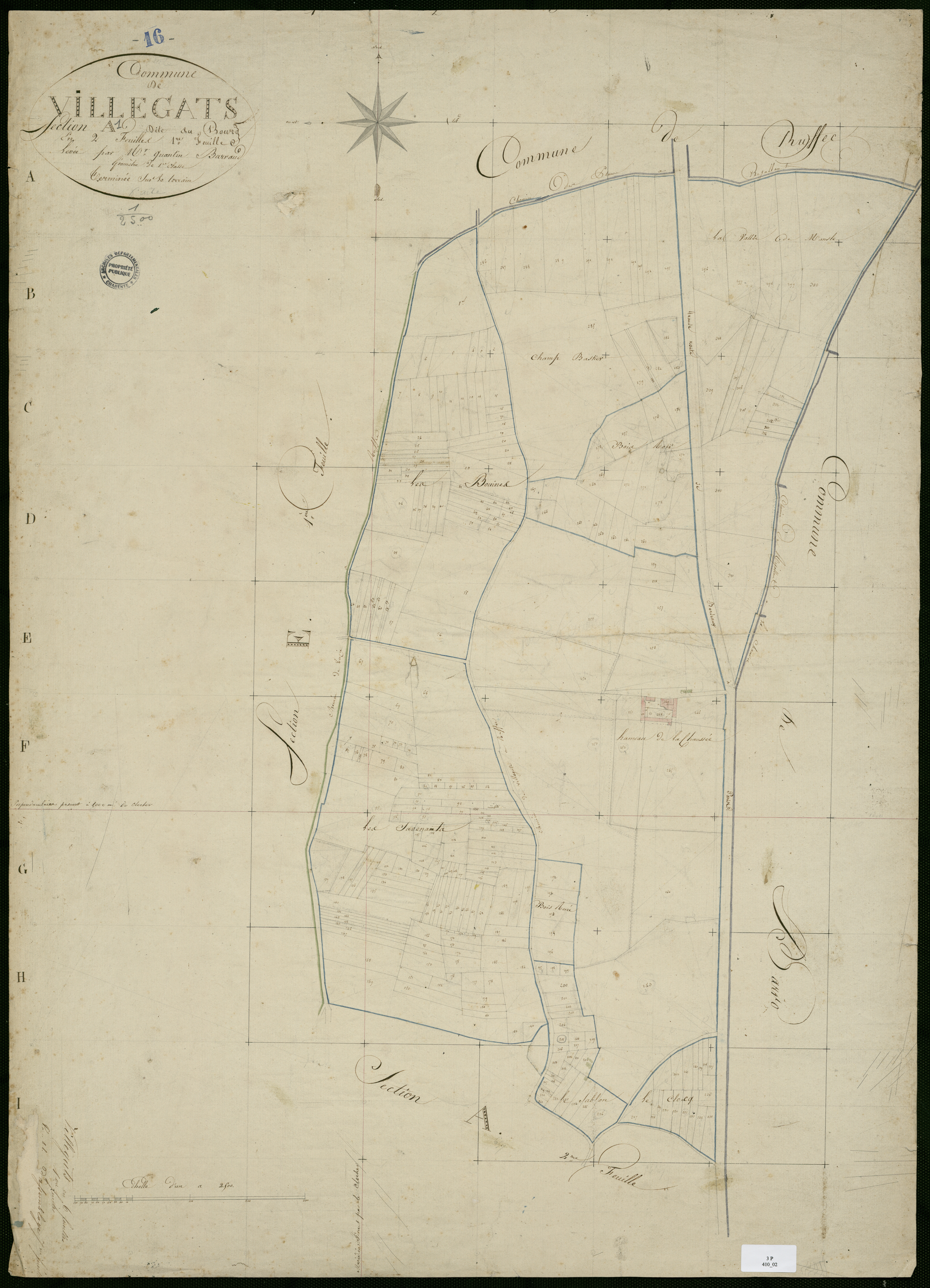 Villegats - 3 P 410/2 - Section A dite du Bourg. Feuille 1.  | 1818