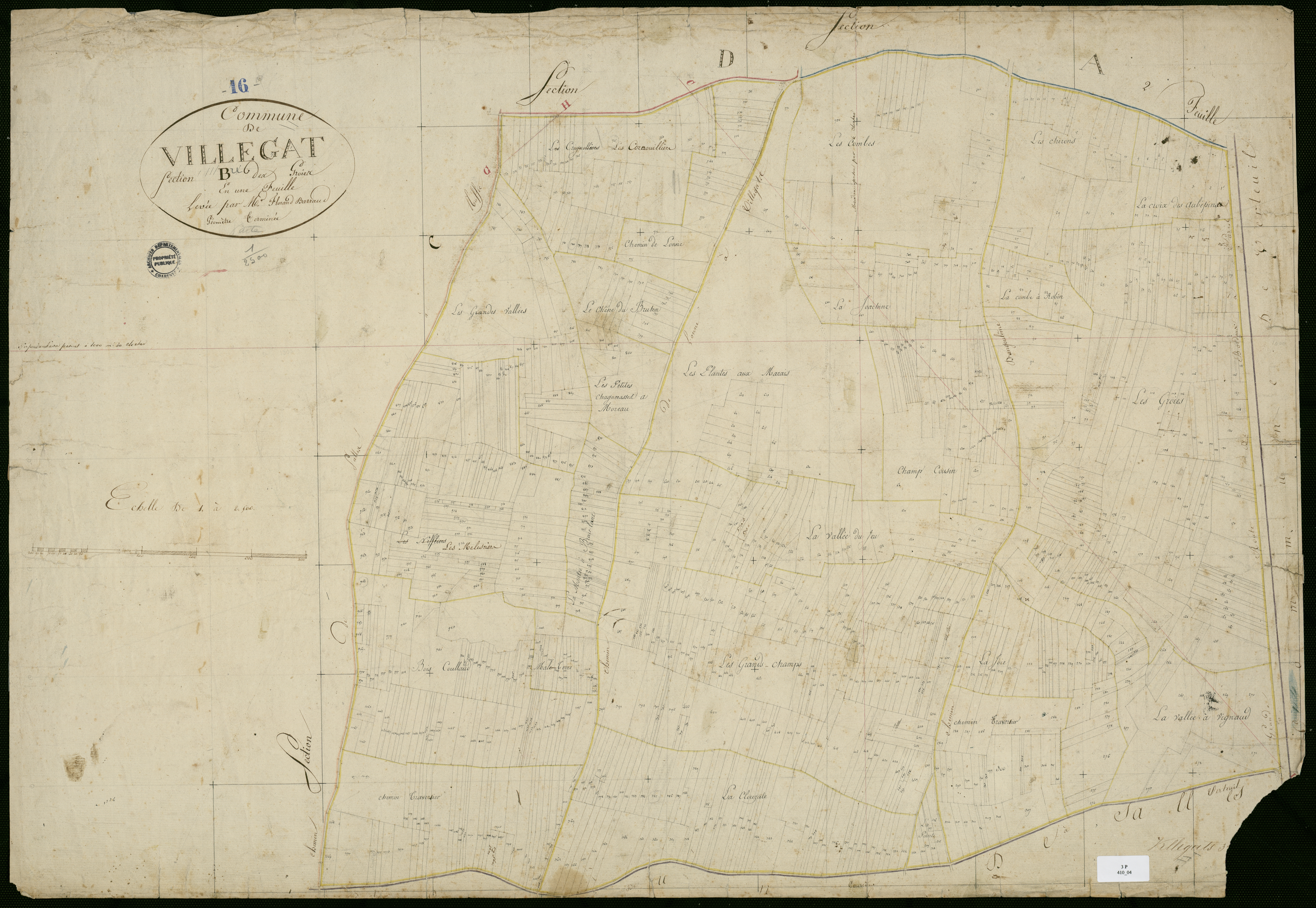 Villegats - 3 P 410/4 - Section B dite des Groies. Feuille 1.  | 1818