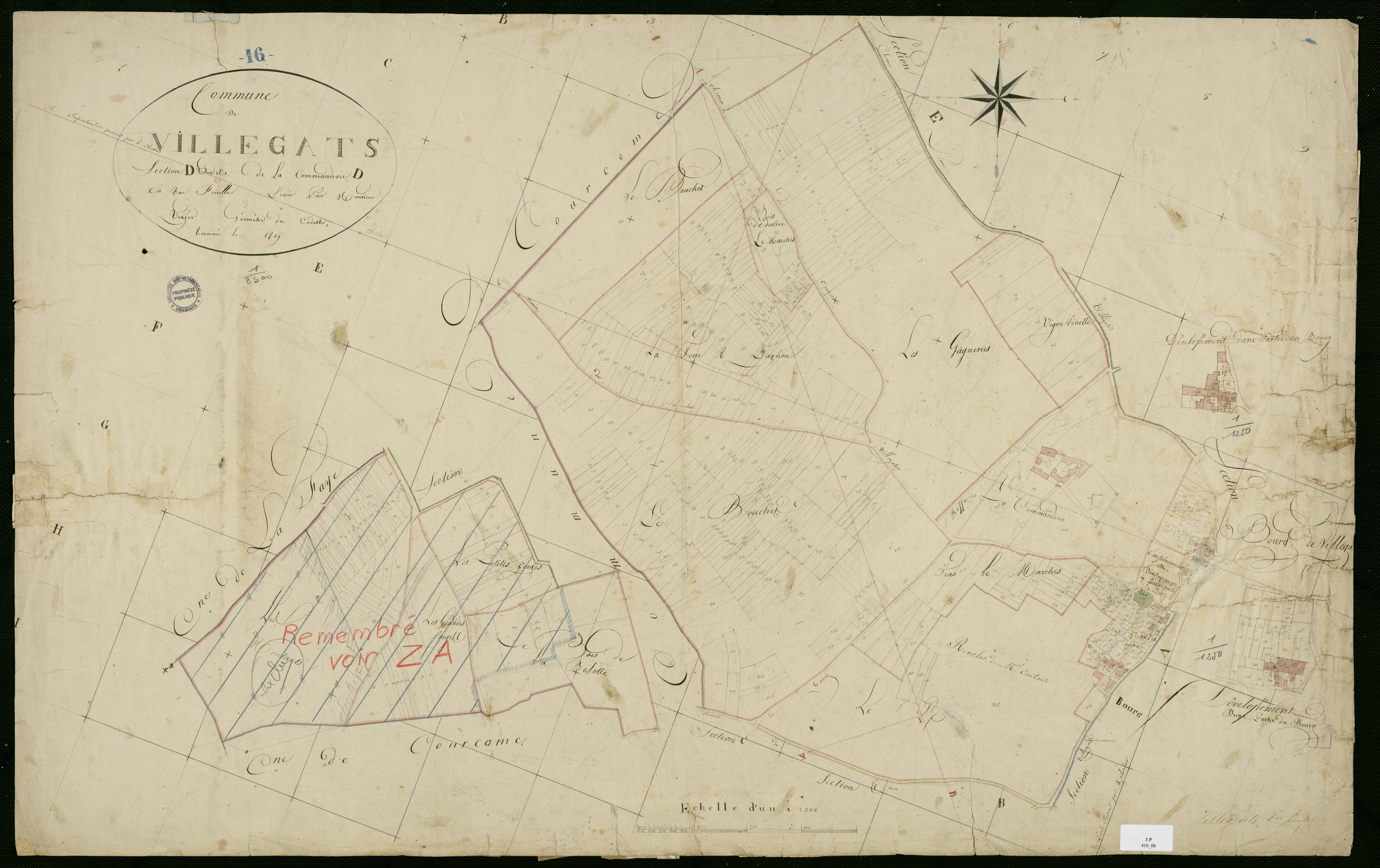 Villegats - 3 P 410/6 - Section D dite de La Commanderie. Feuille 1.  | 1818