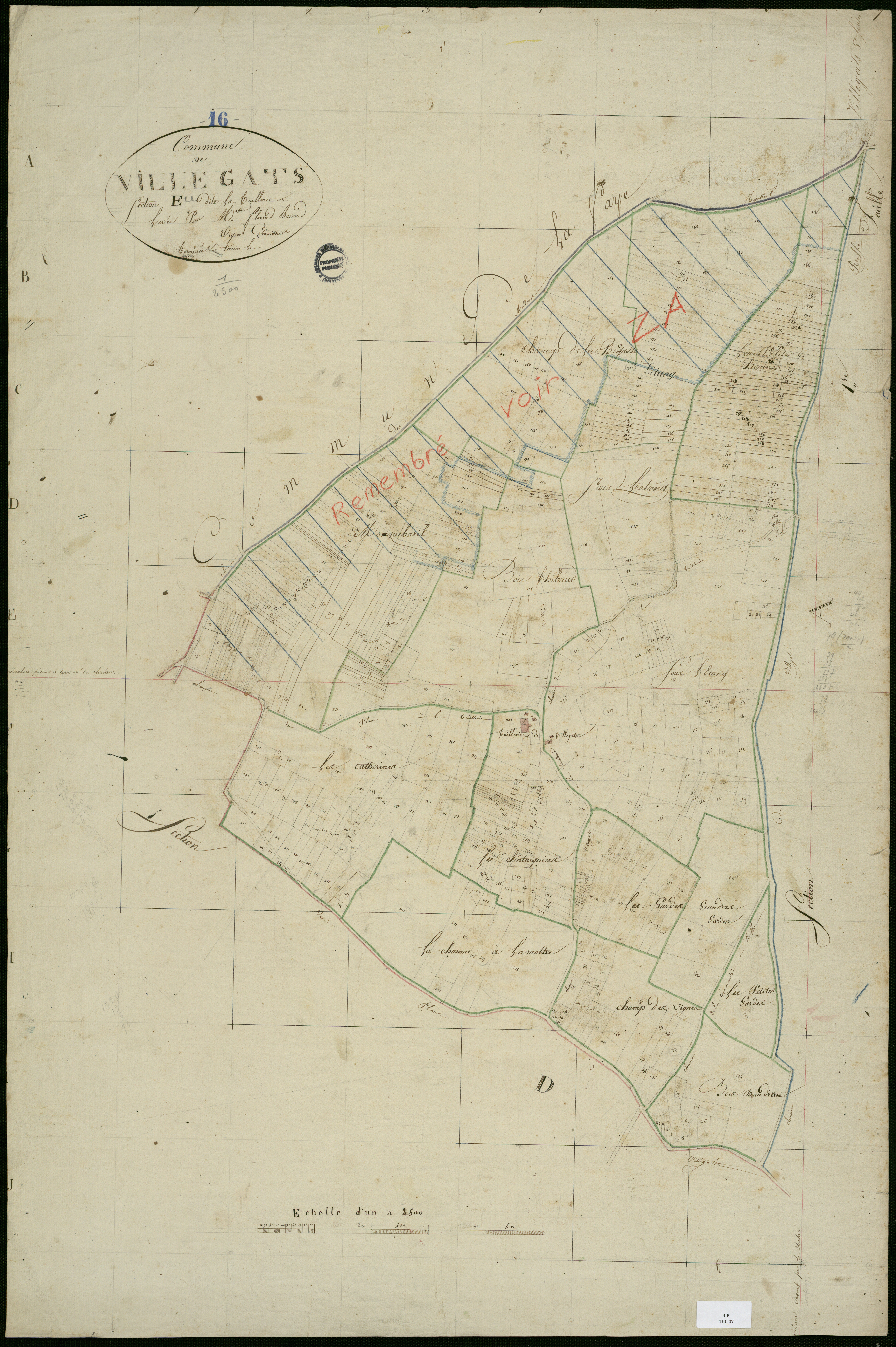 Villegats - 3 P 410/7 - Section E dite de La Tuillerie. Feuille 1. | 1818