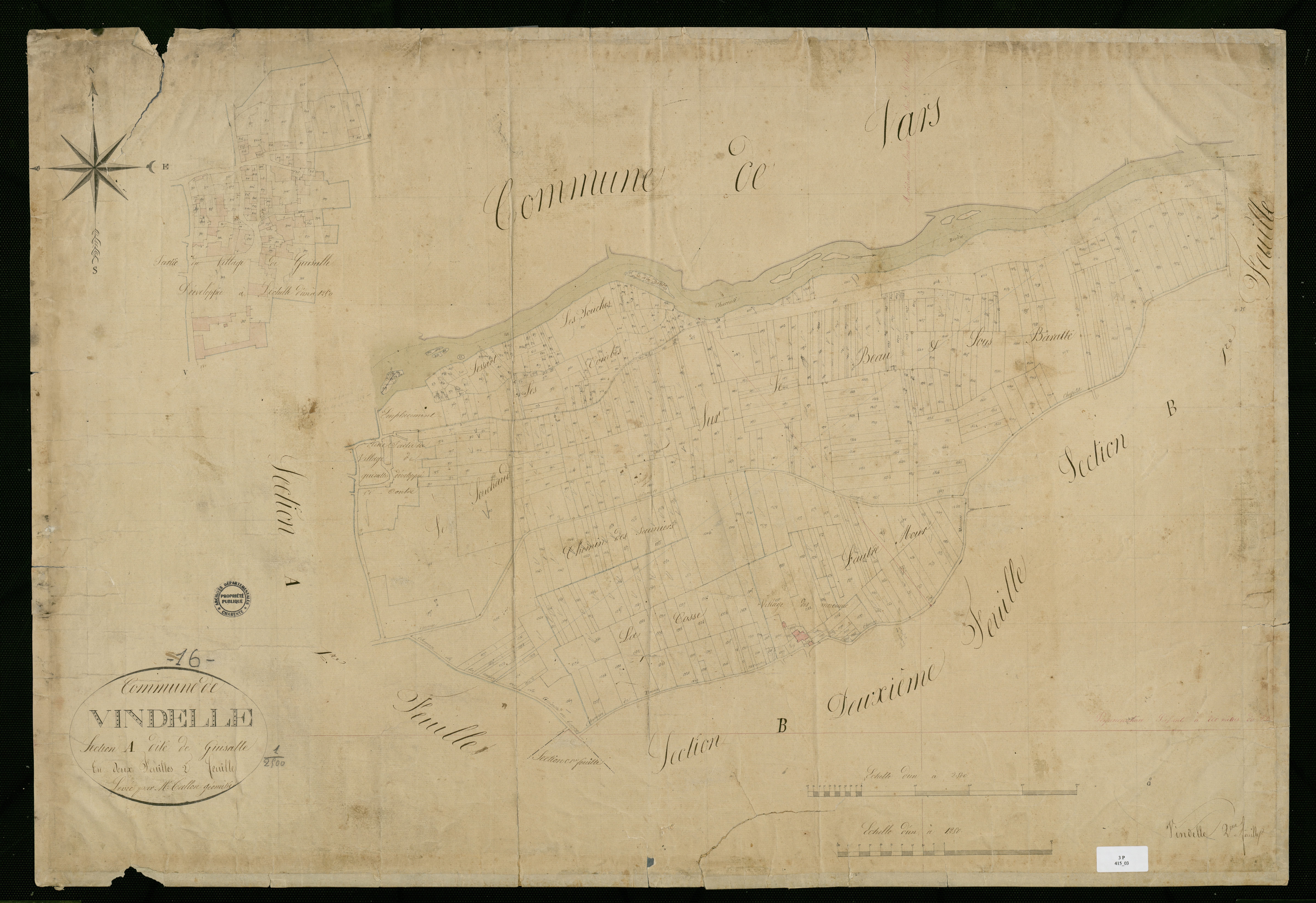 Vindelle - 3 P 415/3 - Section A dite de Guissalle. Feuille 2.  | 1828