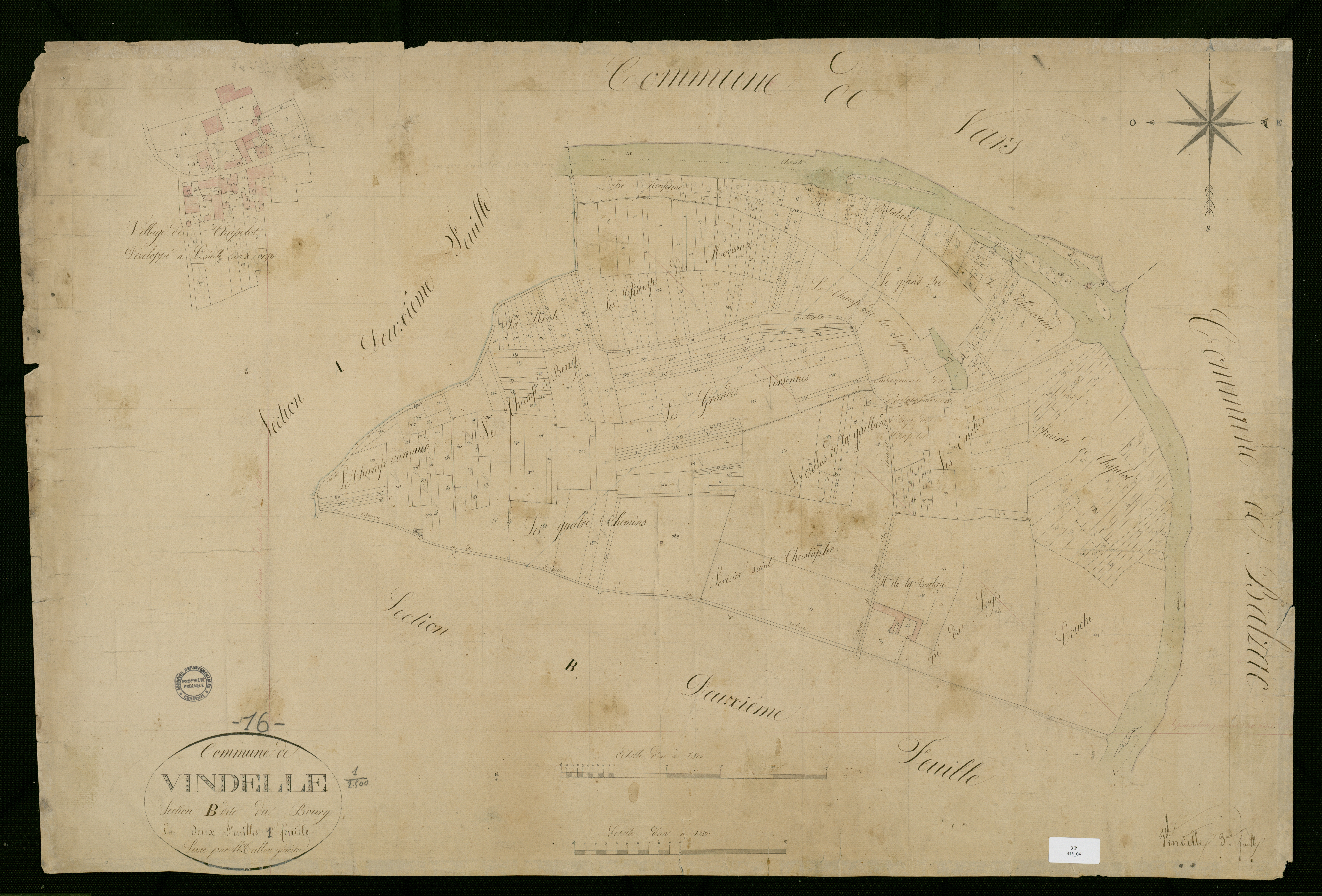 Vindelle - 3 P 415/4 - Section B dite du Bourg. Feuille 1.  | 1828