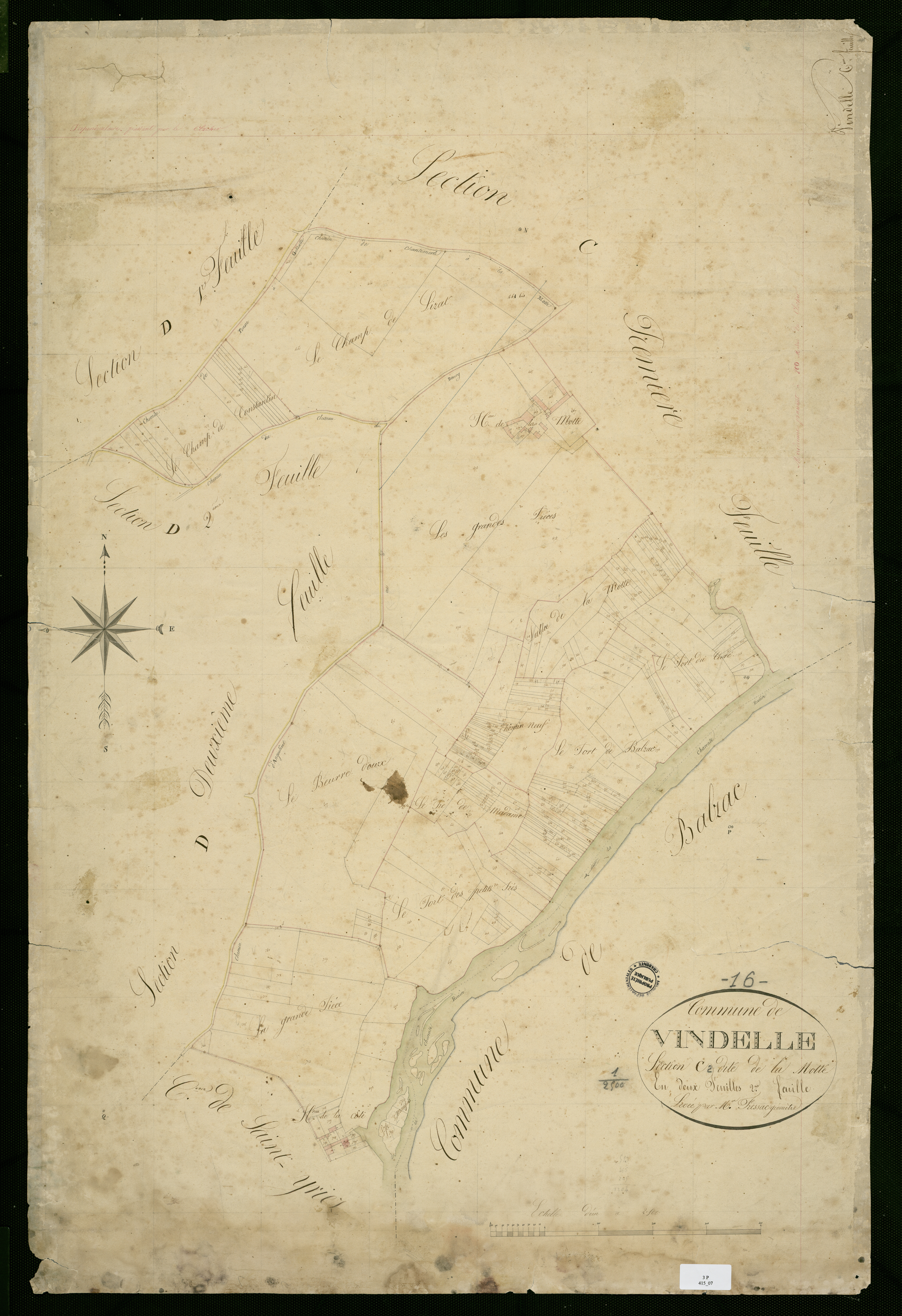 Vindelle - 3 P 415/7 - Section C dite de la Motte. Feuille 2.  | 1828