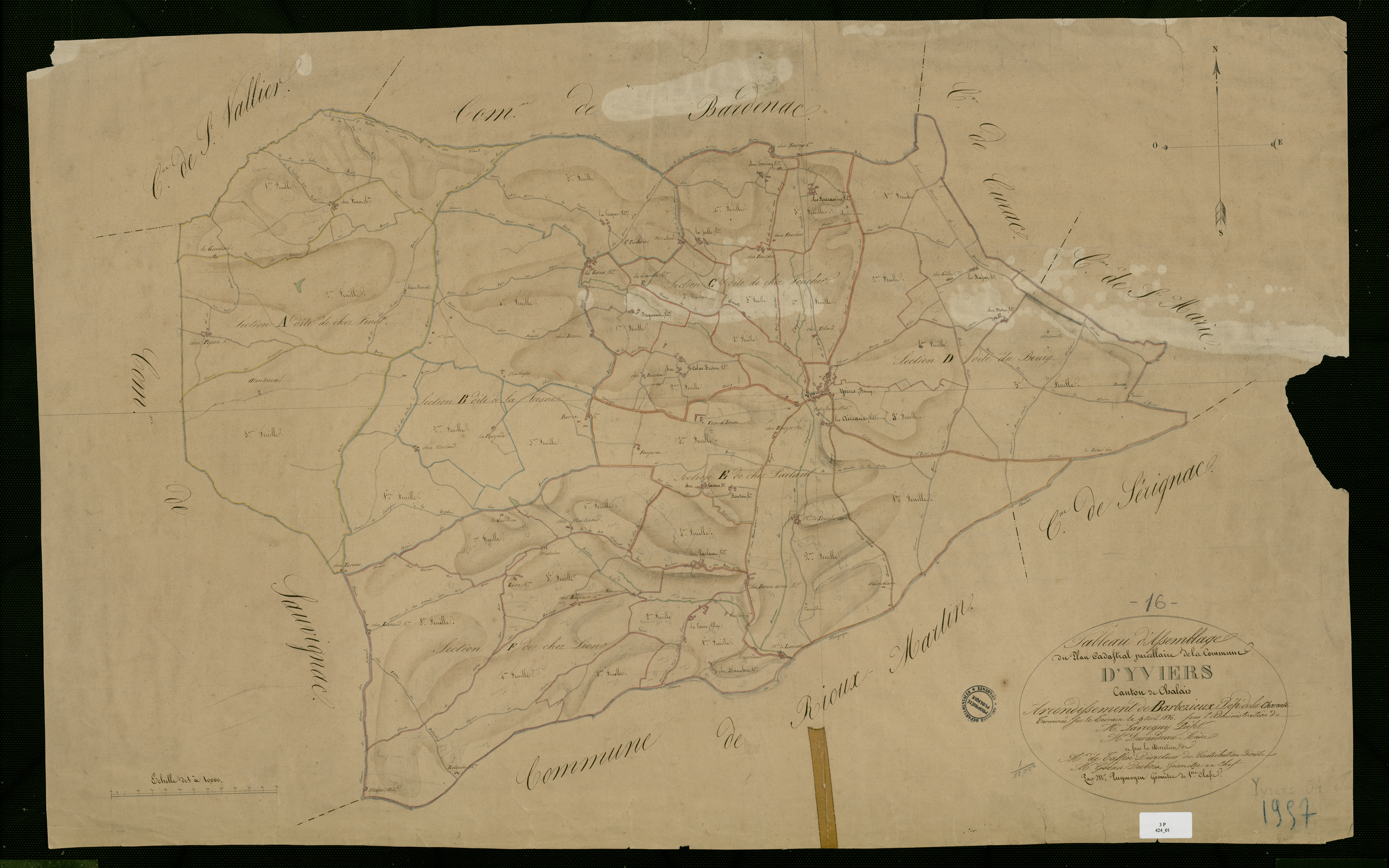 Yviers - 3 P 424/1 - Tableau d'assemblage.  | 1836