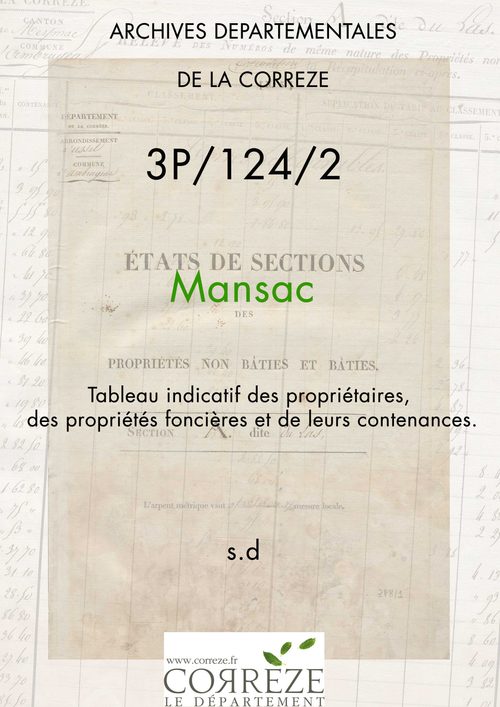 Tableau indicatif des propriétaires, des propriétés foncières et de leurs contenances. Tableau indicatif des propriétaires et des propriétés bâties.