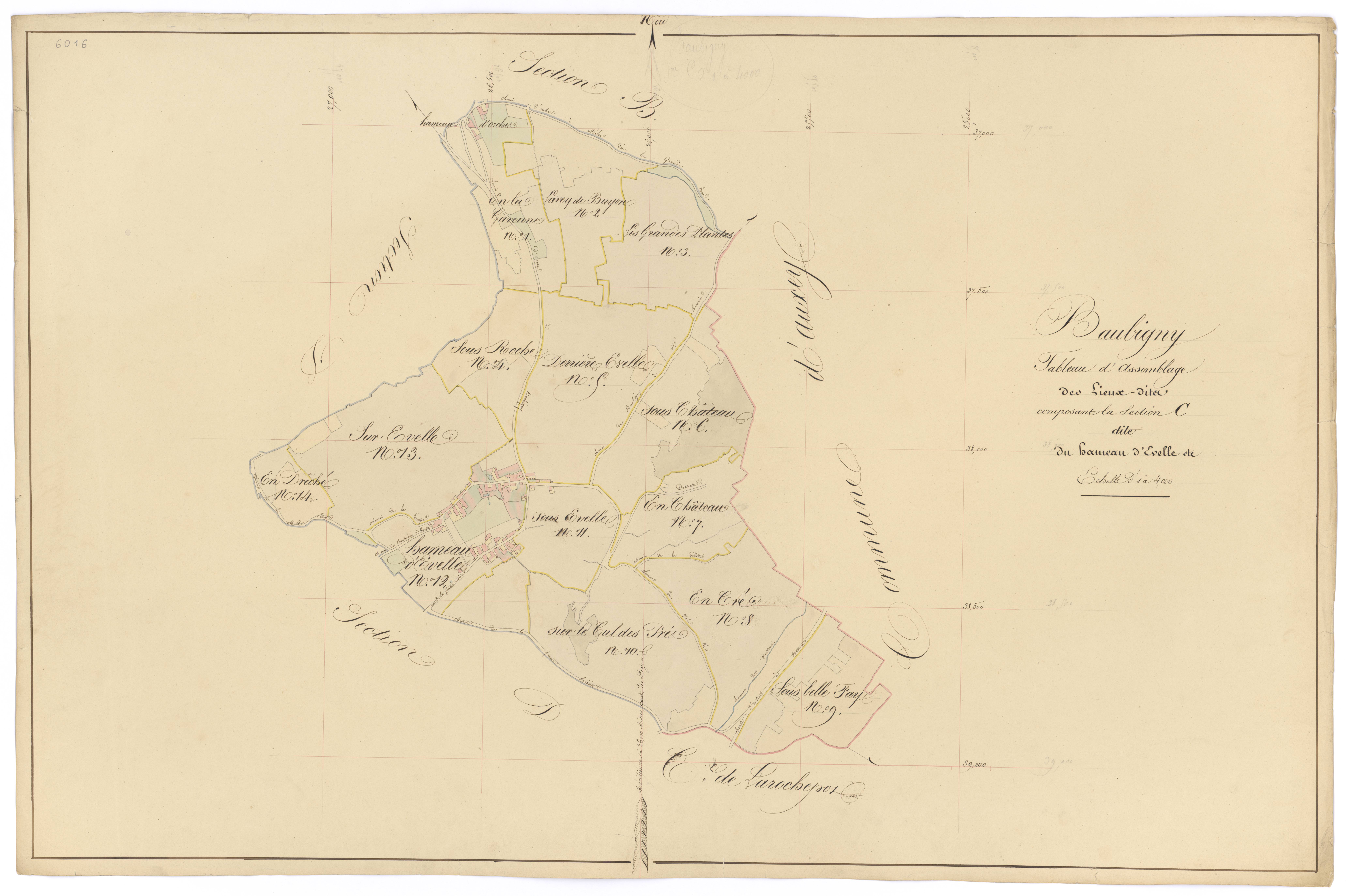 Baubigny - Section C (tableau d'assemblage) - 3 P PLAN 53/13