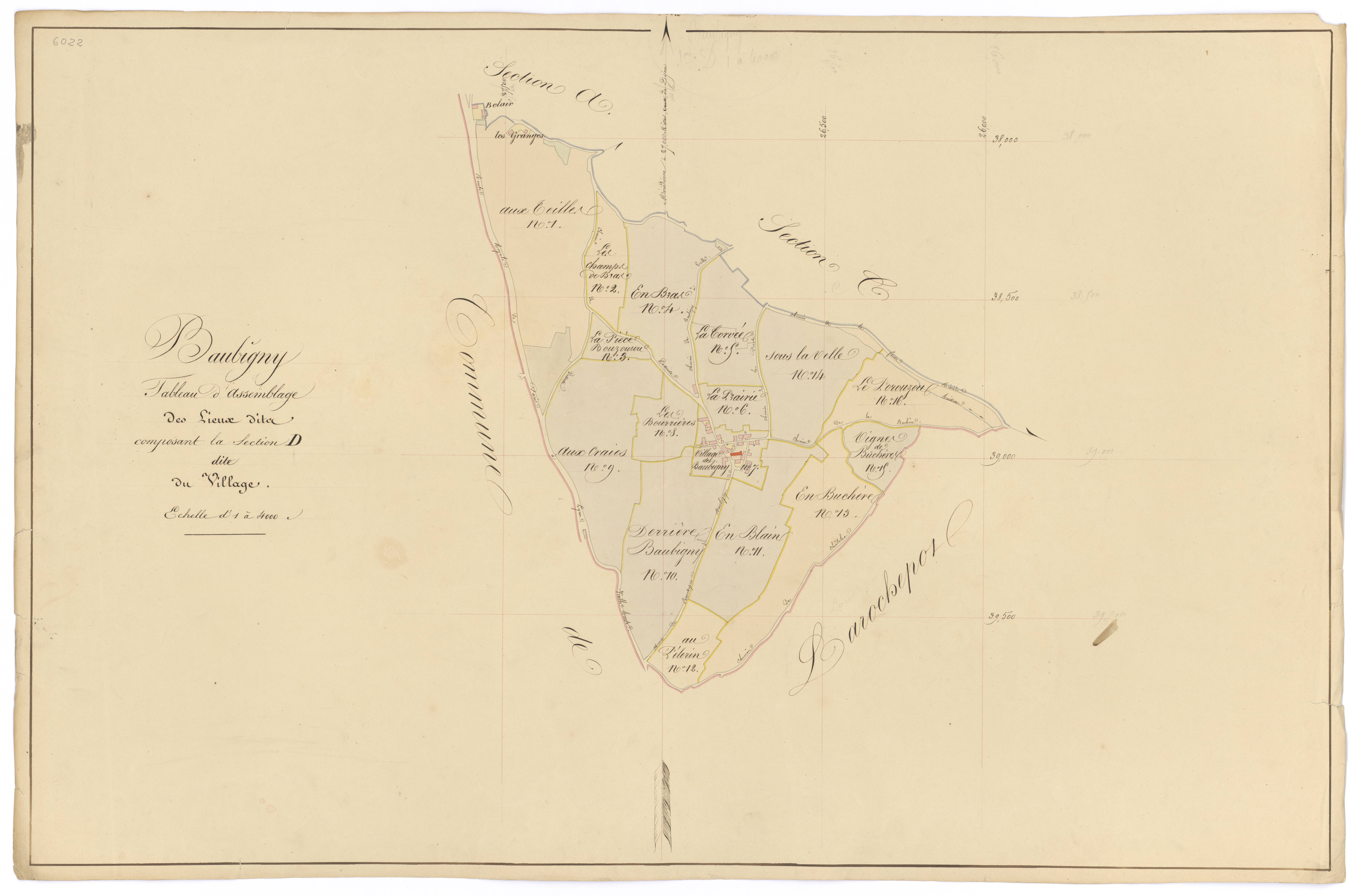 Baubigny - Section D (tableau d'assemblage) - 3 P PLAN 53/19