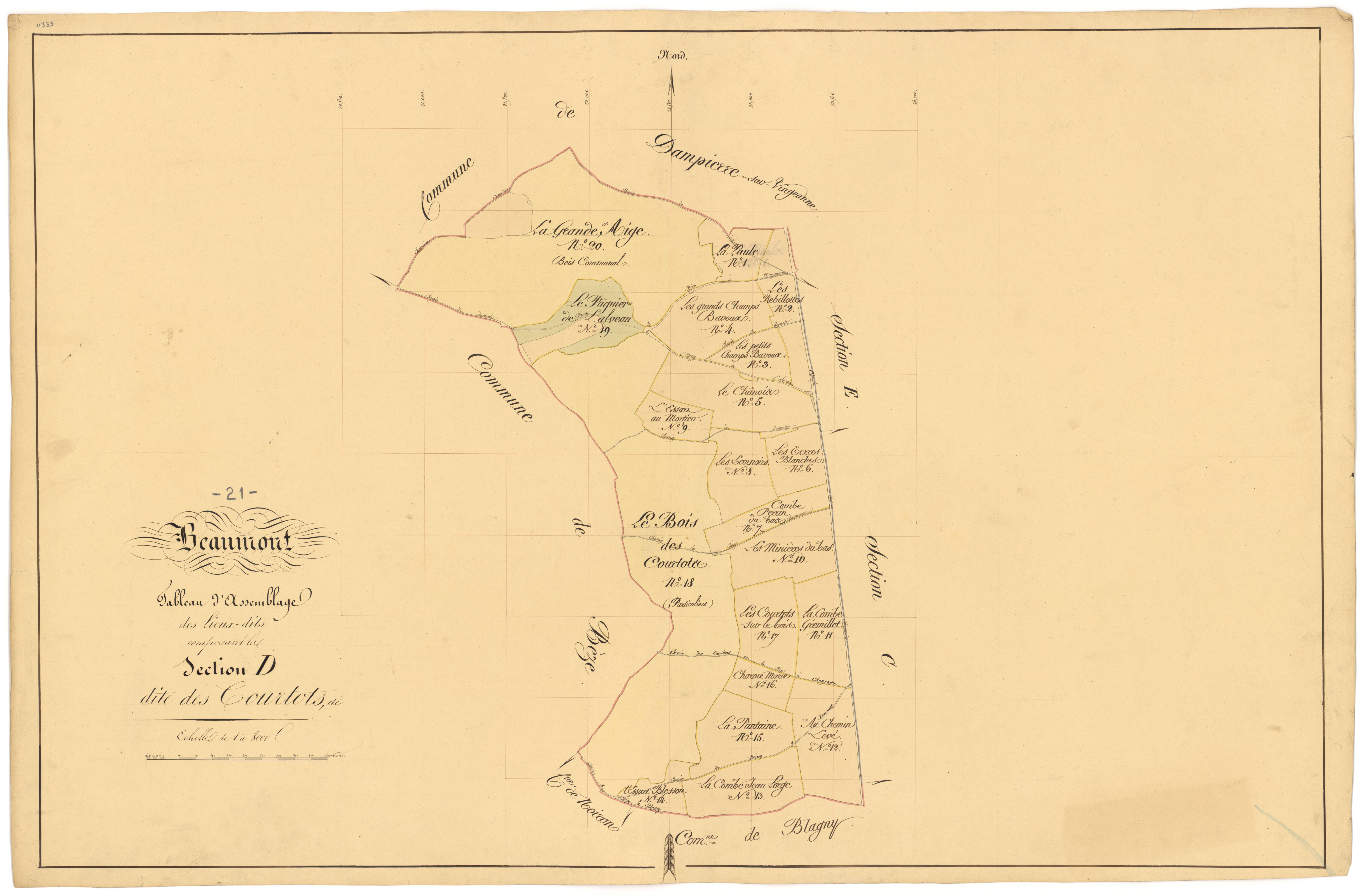 Beaumont-sur-Vingeanne - Section D (tableau d'assemblage) - 3 P PLAN 56/12