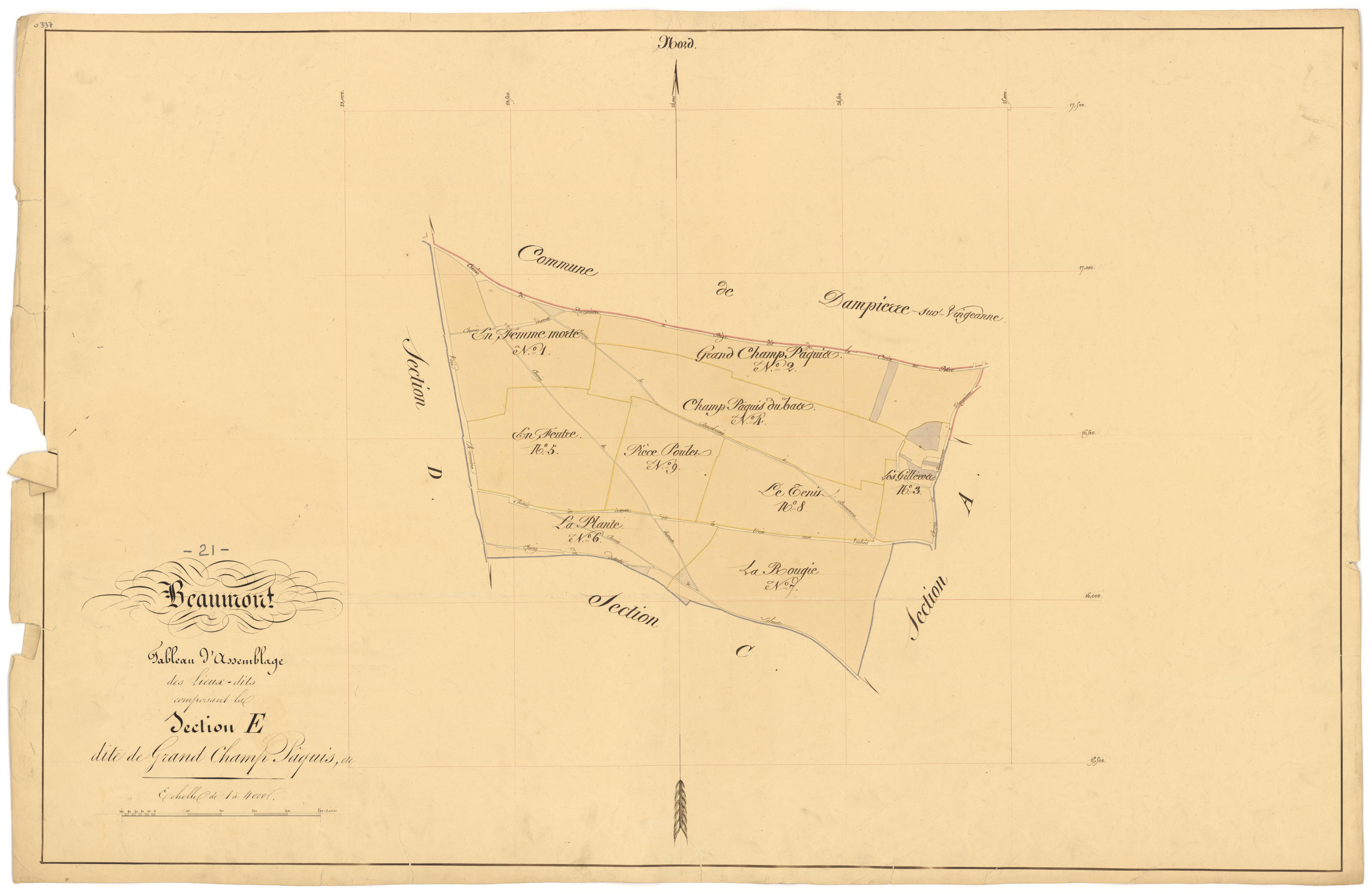 Beaumont-sur-Vingeanne - Section E (tableau d'assemblage) - 3 P PLAN 56/16