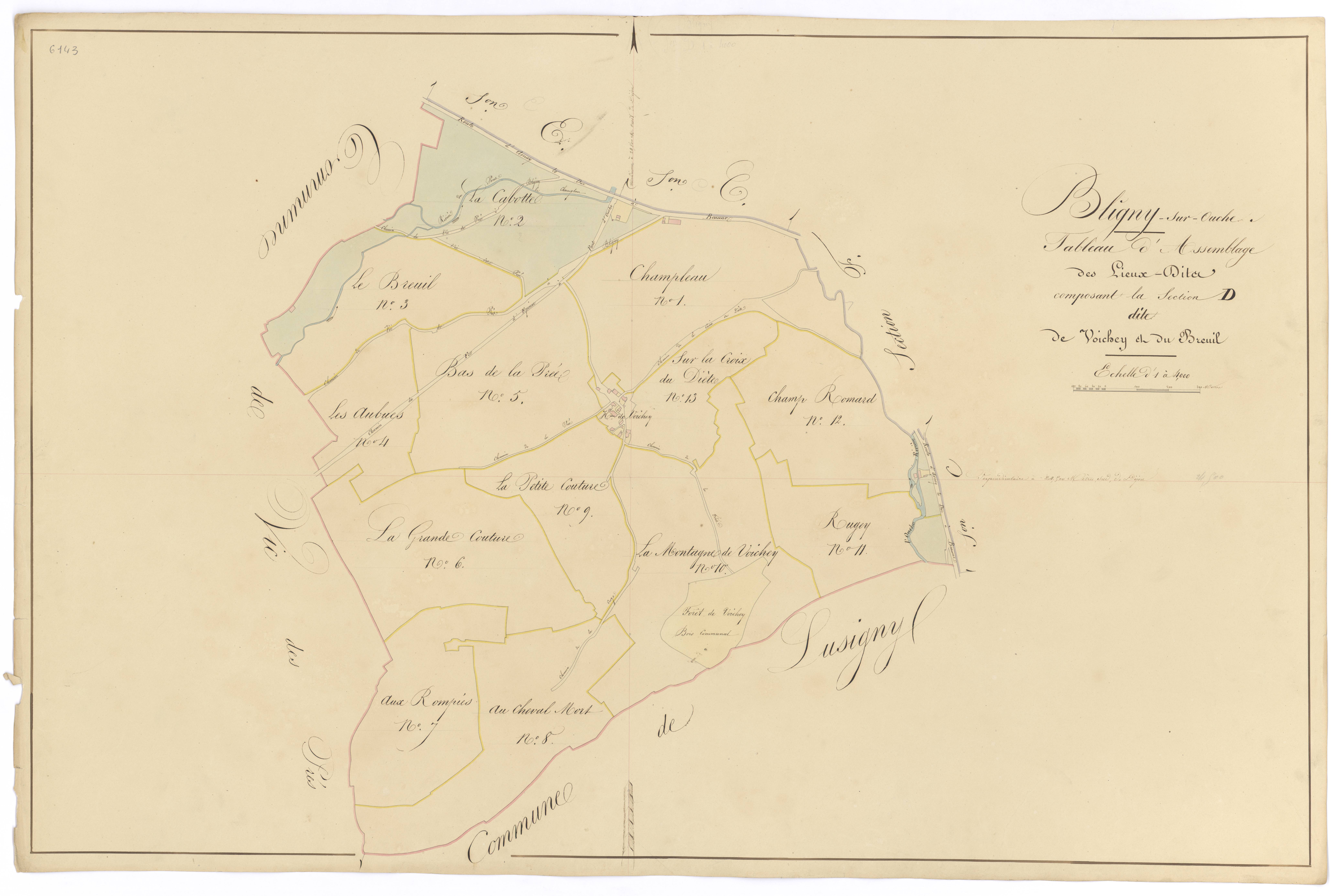 Bligny-sur-Ouche - Section D (tableau d'assemblage) - 3 P PLAN 90/17