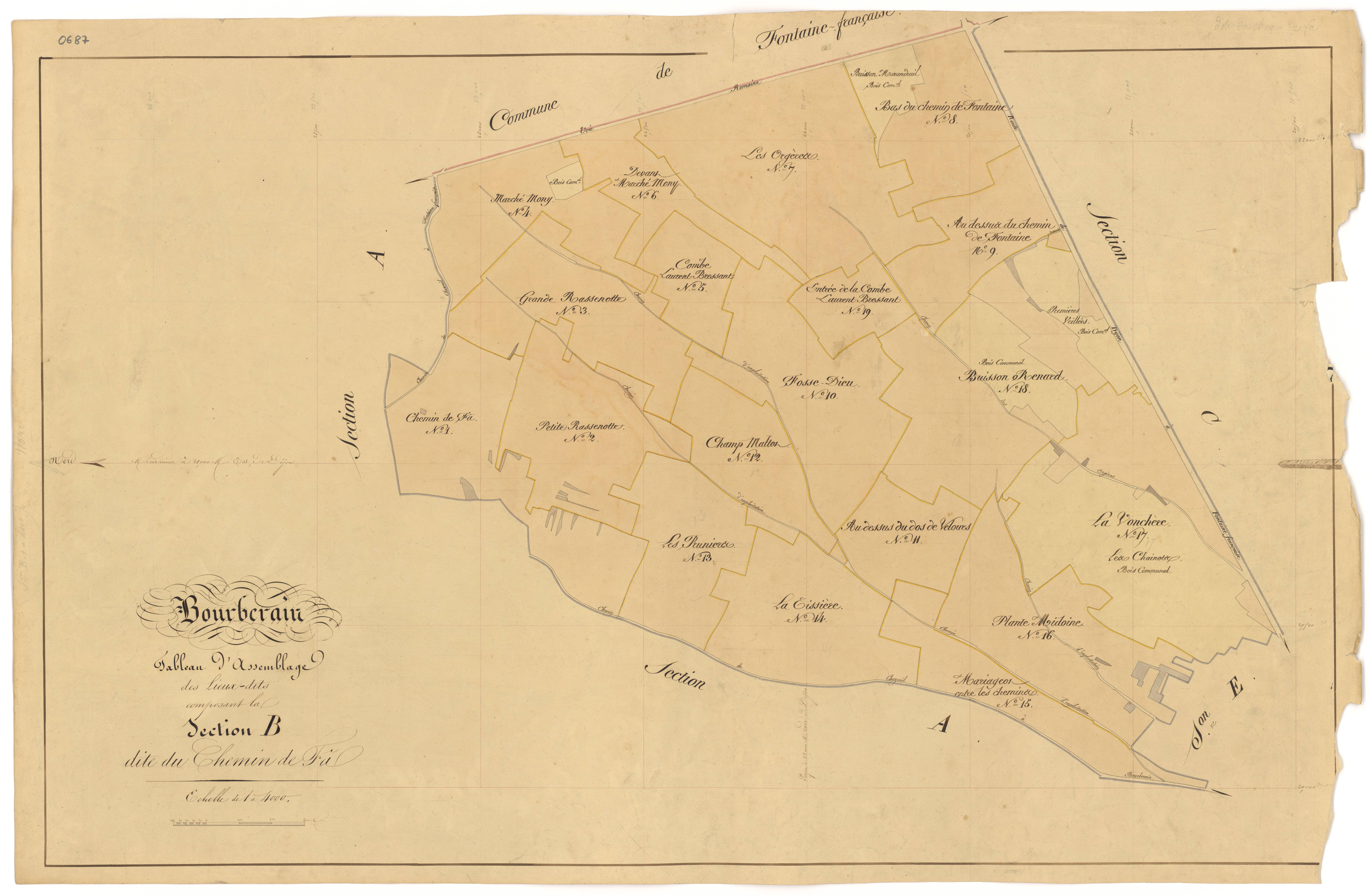 Bourberain - Section B (tableau d'assemblage) - 3 P PLAN 97/12