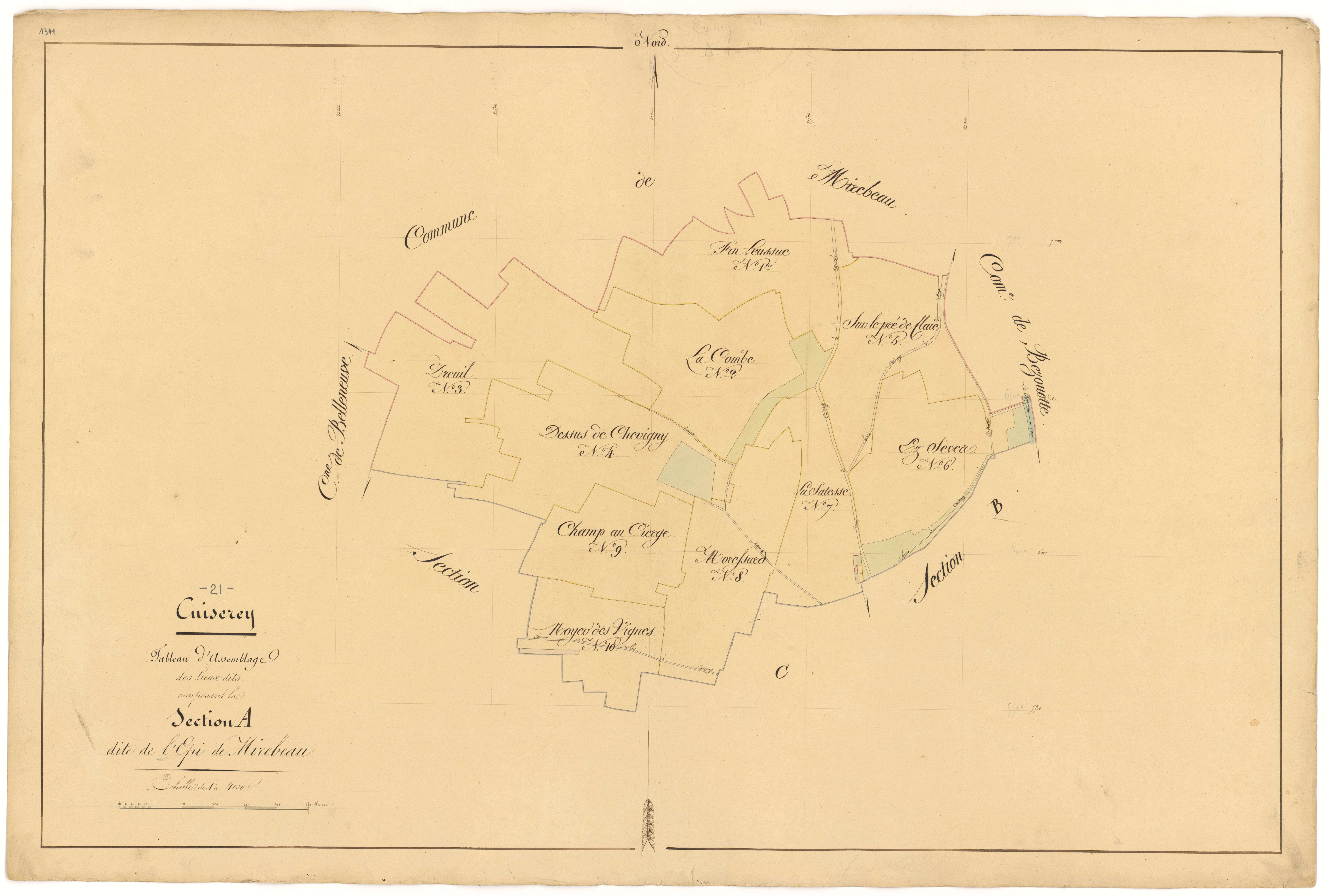 Cuiserey - Section A (tableau d'assemblage) - 3 P PLAN 223/2