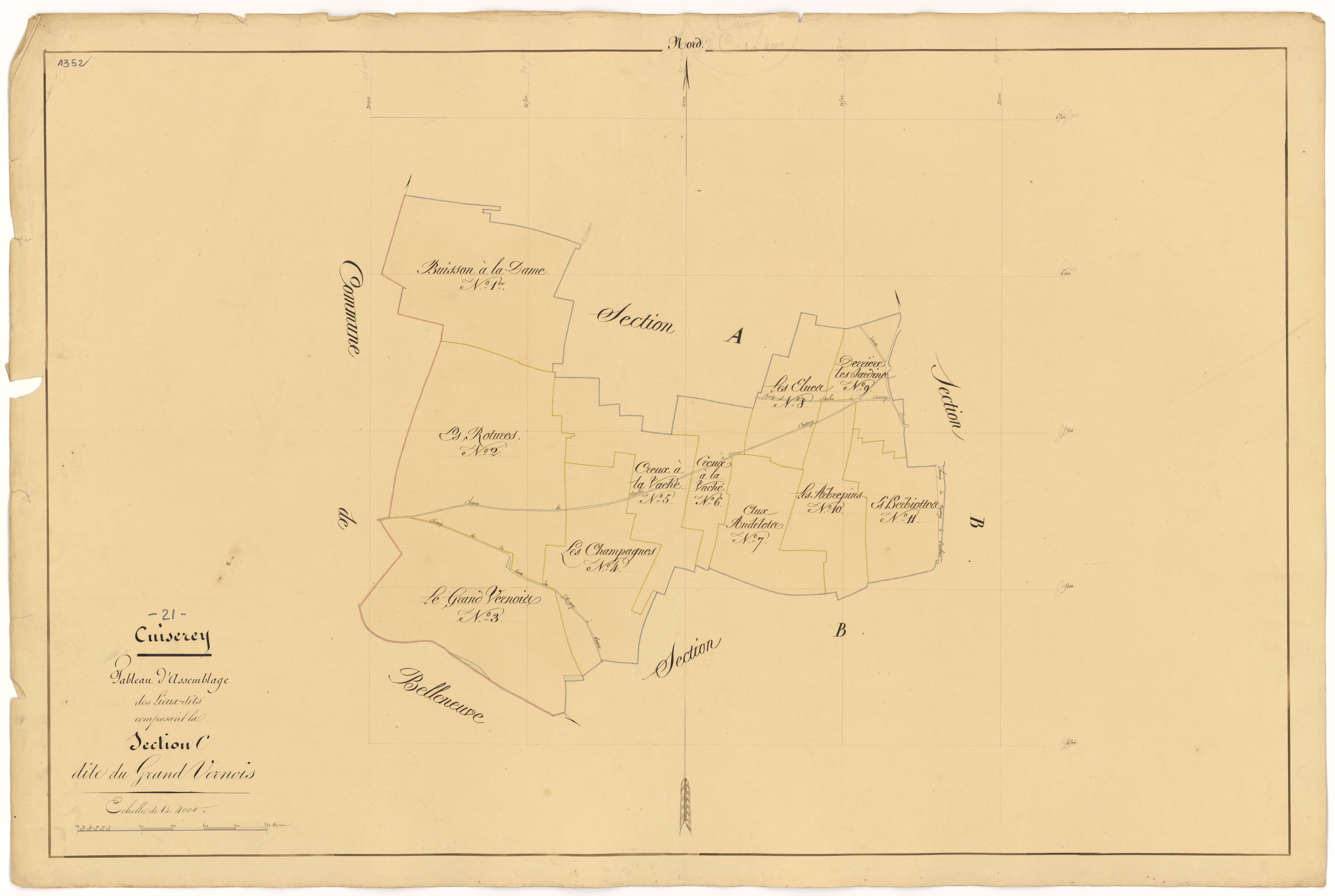 Cuiserey - Section C (tableau d'assemblage) - 3 P PLAN 223/13
