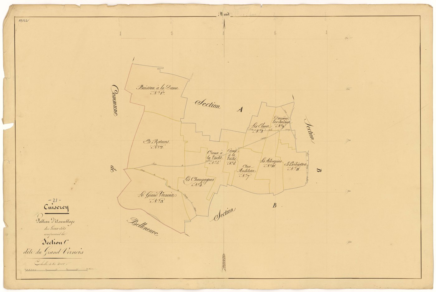 Cuiserey - Section C (tableau d'assemblage) - 3 P PLAN 223/13