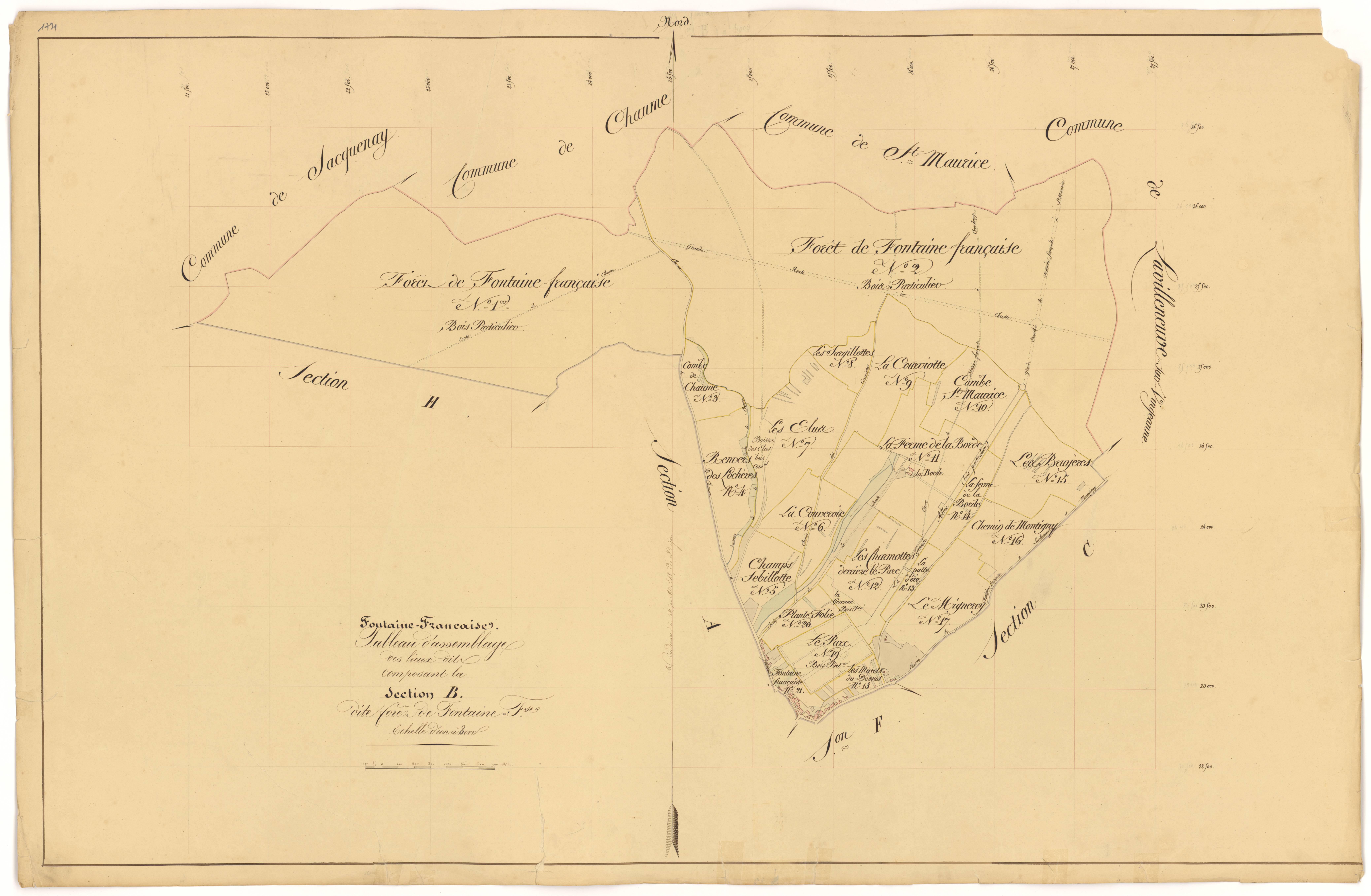 Fontaine-Française - Section B (tableau d'assemblage) - 3 P PLAN 285/5