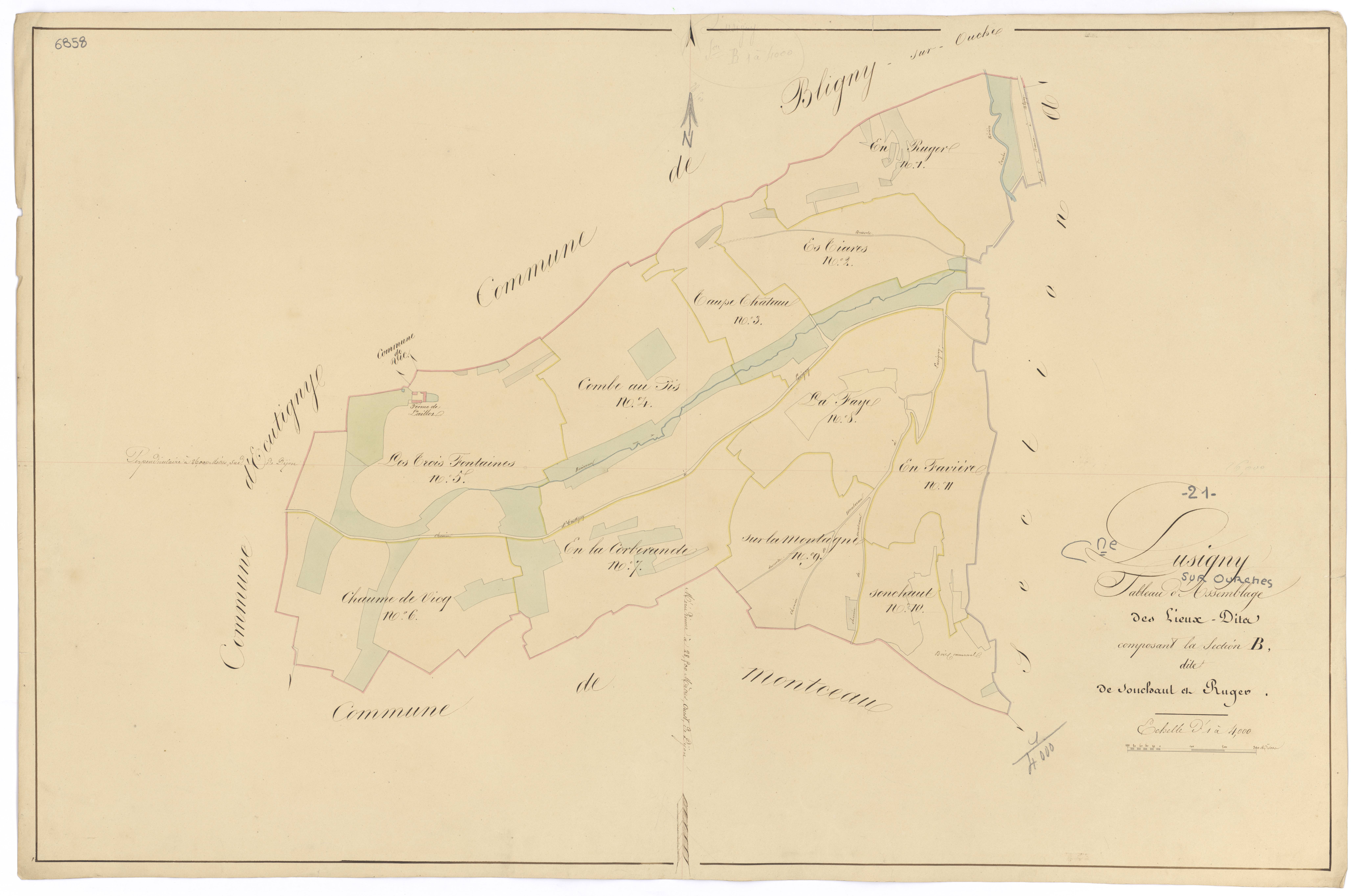 Lusigny-sur-Ouche - Section B (tableau d'assemblage) - 3 P PLAN 357/8