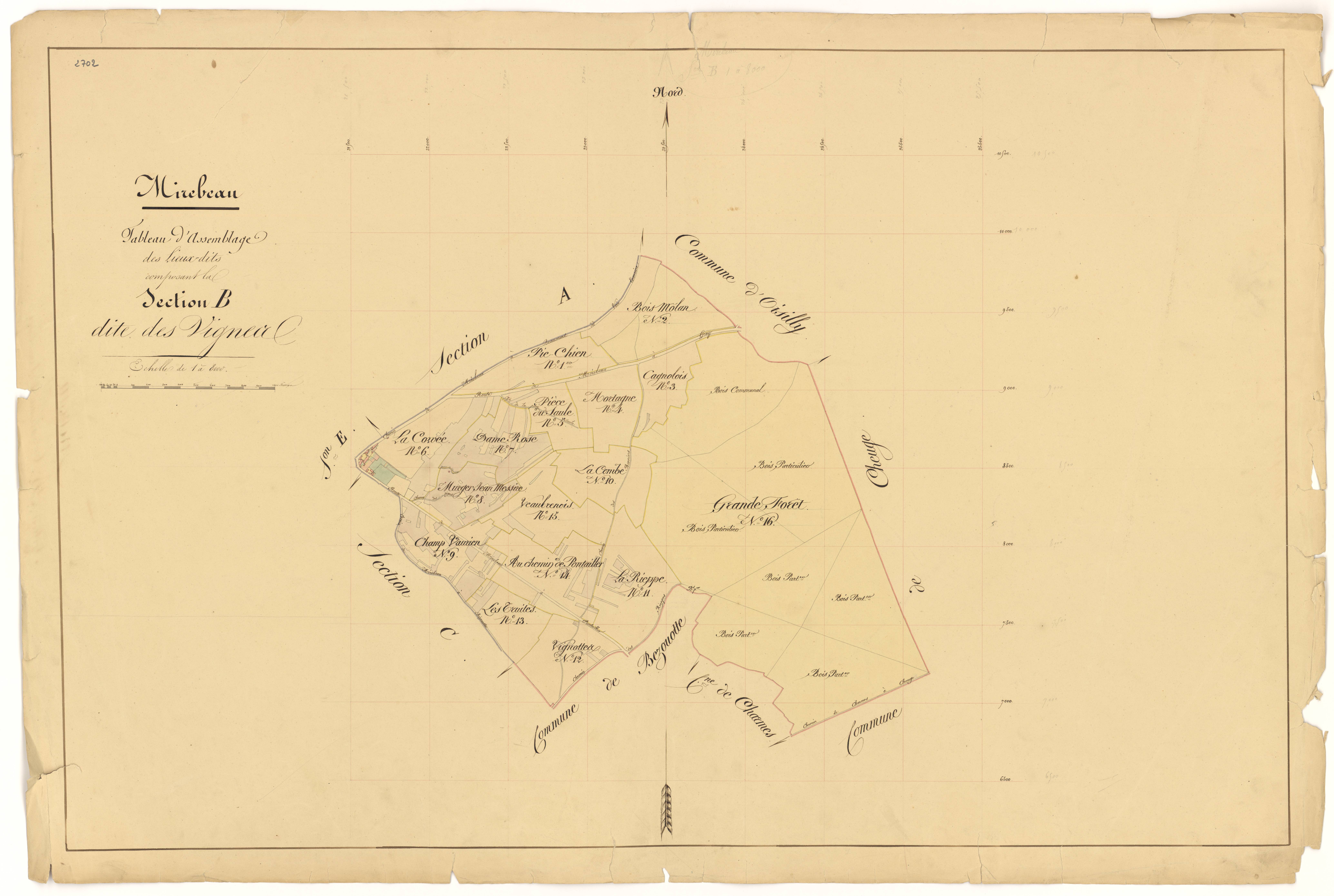 Mirebeau-sur-Bèze - Section B (tableau d'assemblage) - 3 P PLAN 415/8