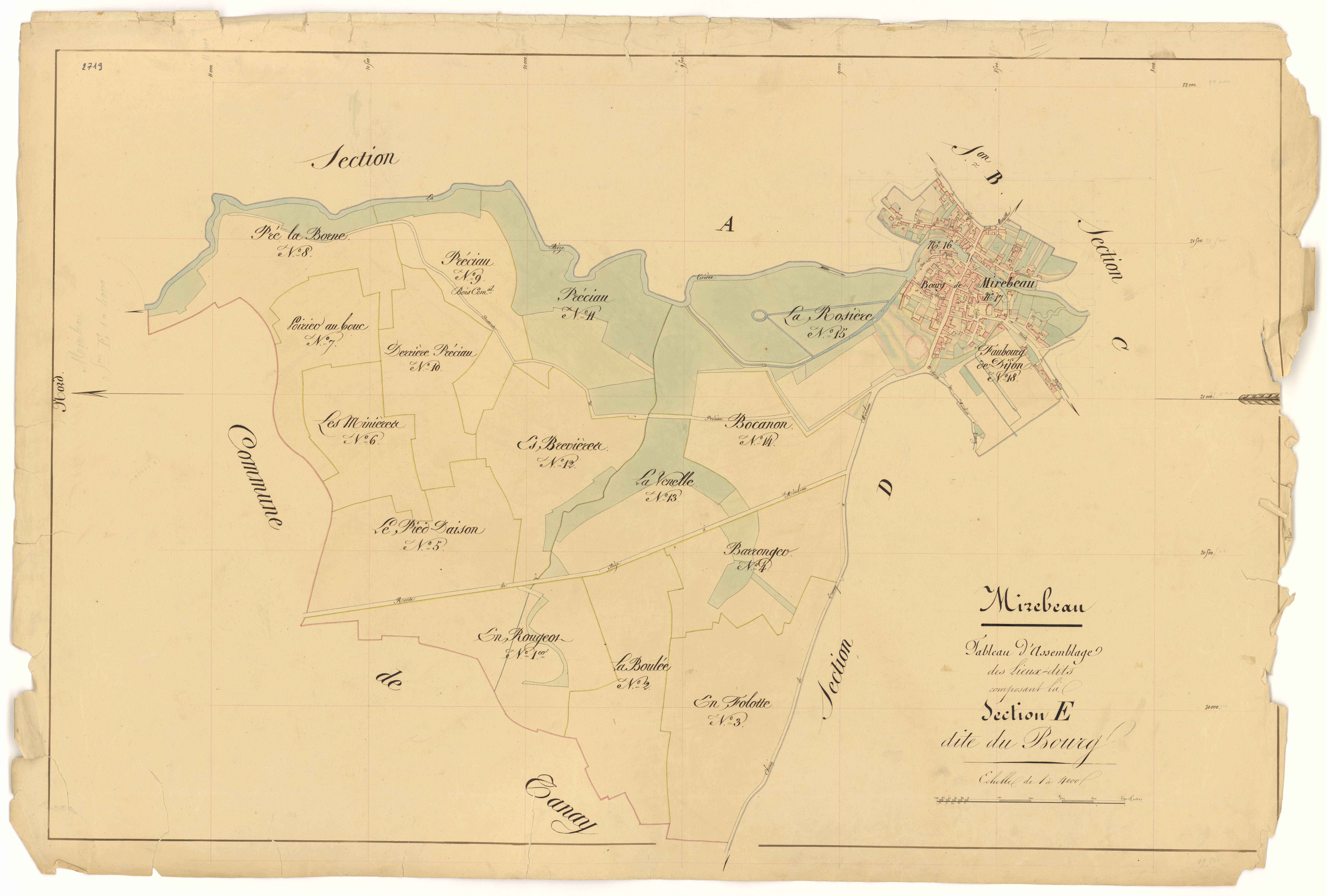 Mirebeau-sur-Bèze - Section E (tableau d'assemblage) - 3 P PLAN 415/25