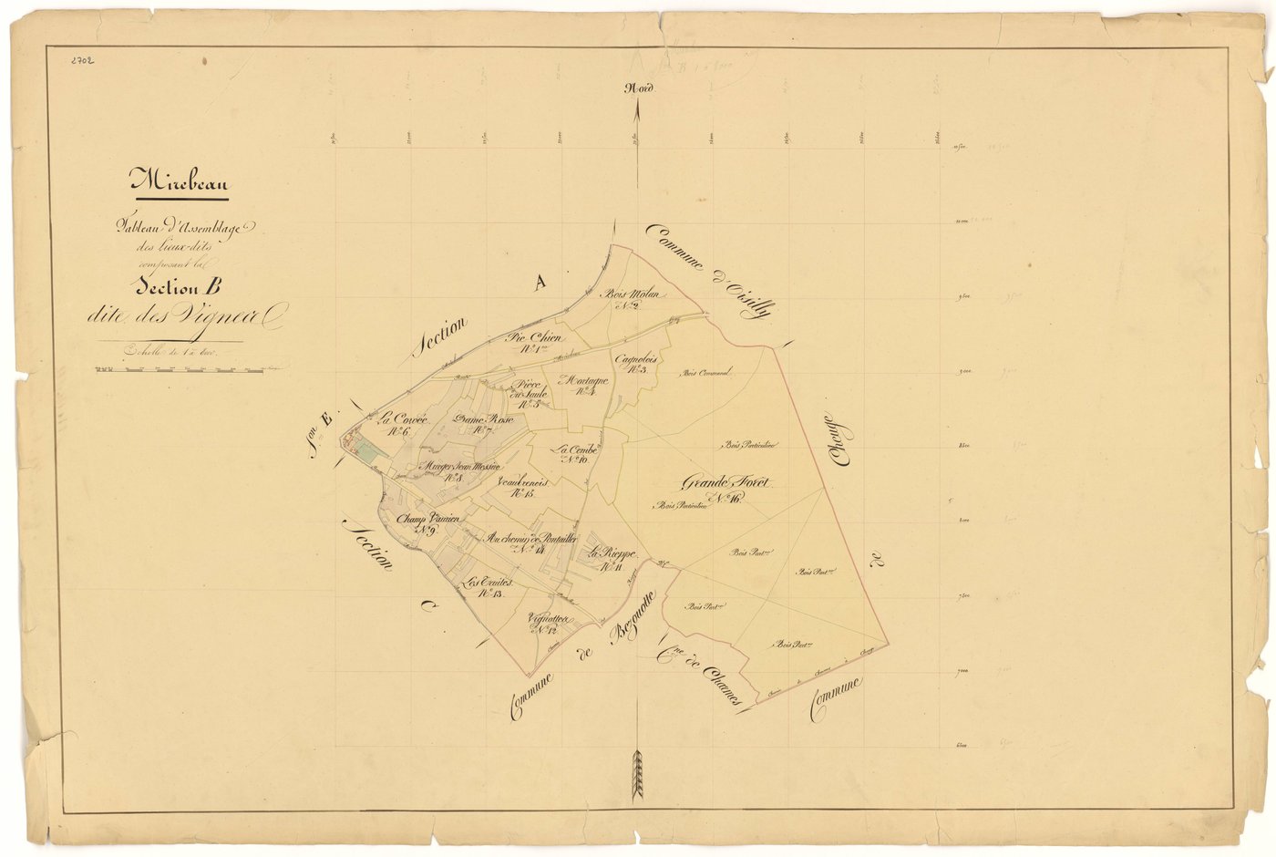 Mirebeau-sur-Bèze - Section B (tableau d'assemblage) - 3 P PLAN 415/8
