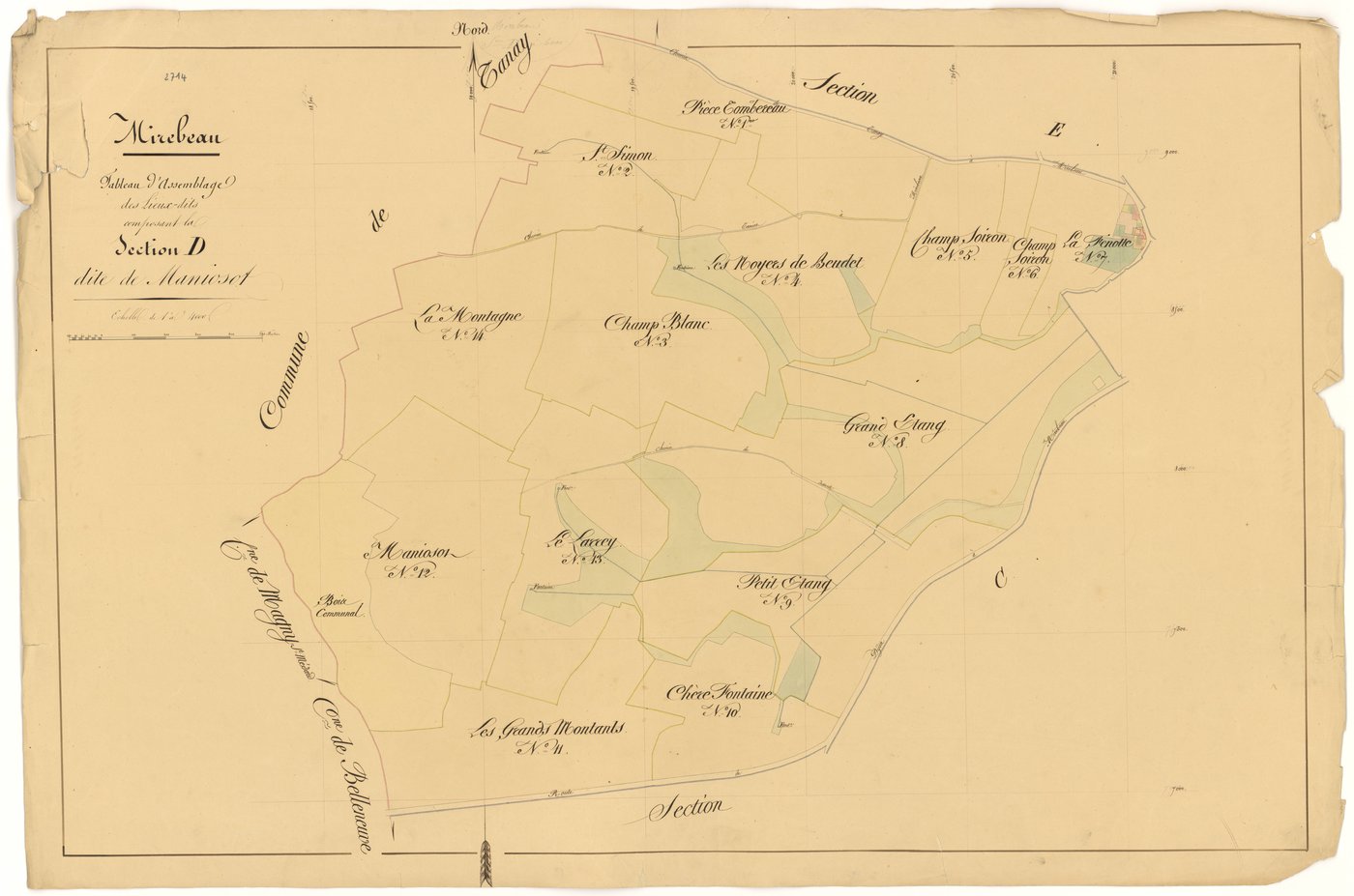 Mirebeau-sur-Bèze - Section D (tableau d'assemblage) - 3 P PLAN 415/20