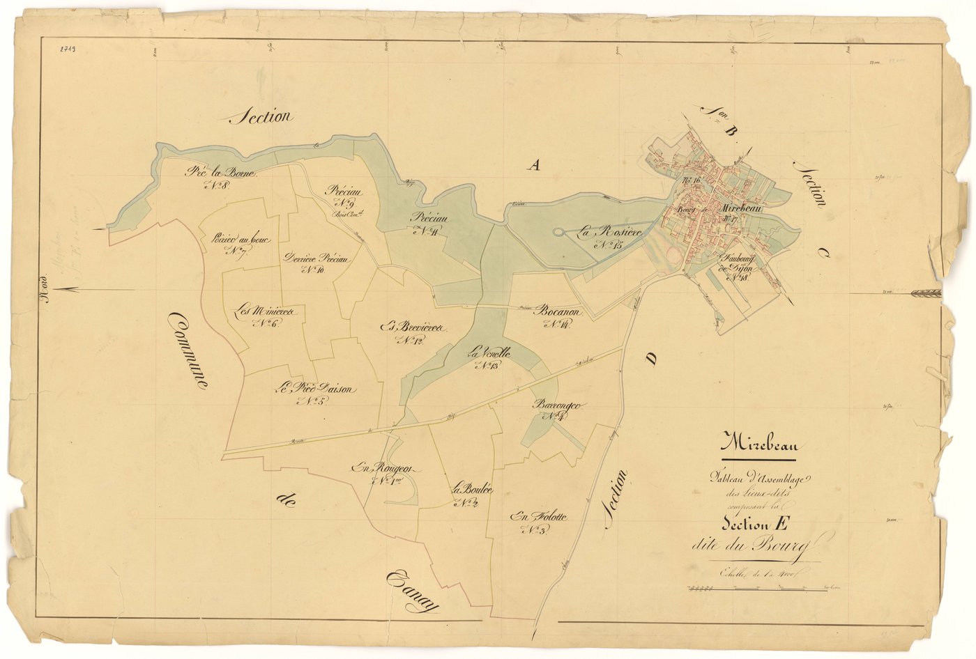 Mirebeau-sur-Bèze - Section E (tableau d'assemblage) - 3 P PLAN 415/25