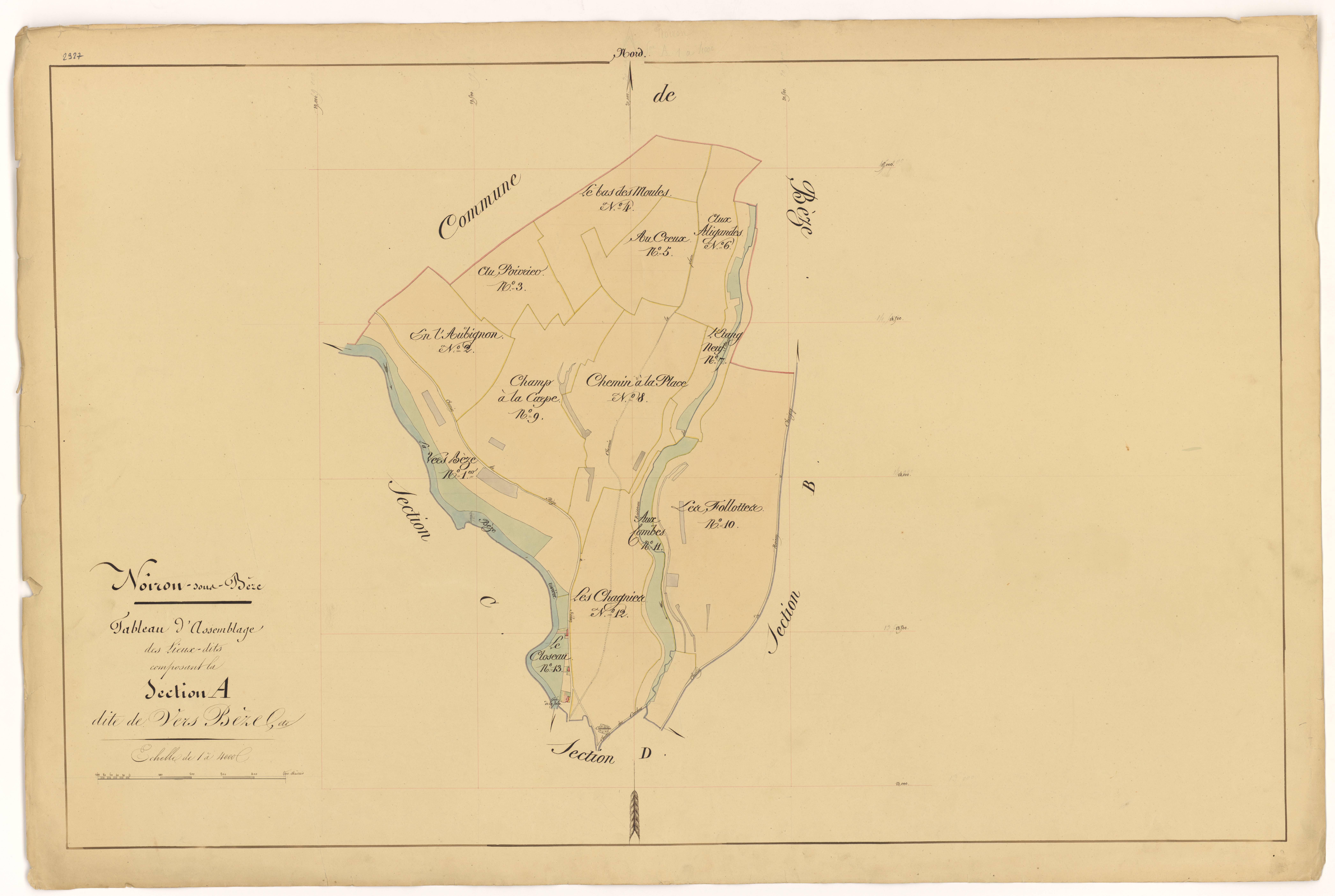 Noiron-sur-Bèze - Section A (tableau d'assemblage) - 3 P PLAN 458/2