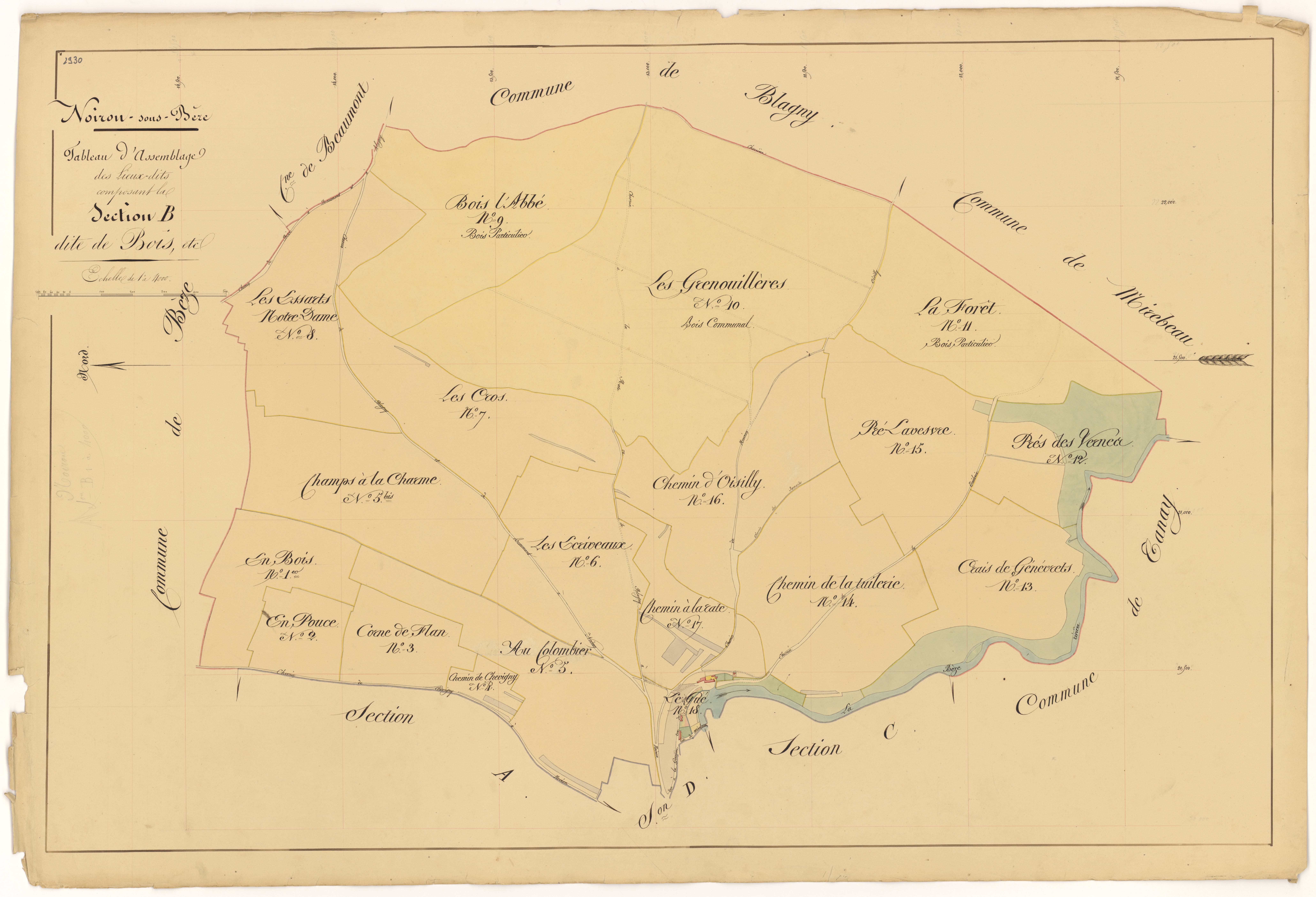 Noiron-sur-Bèze - Section B (tableau d'assemblage) - 3 P PLAN 458/5