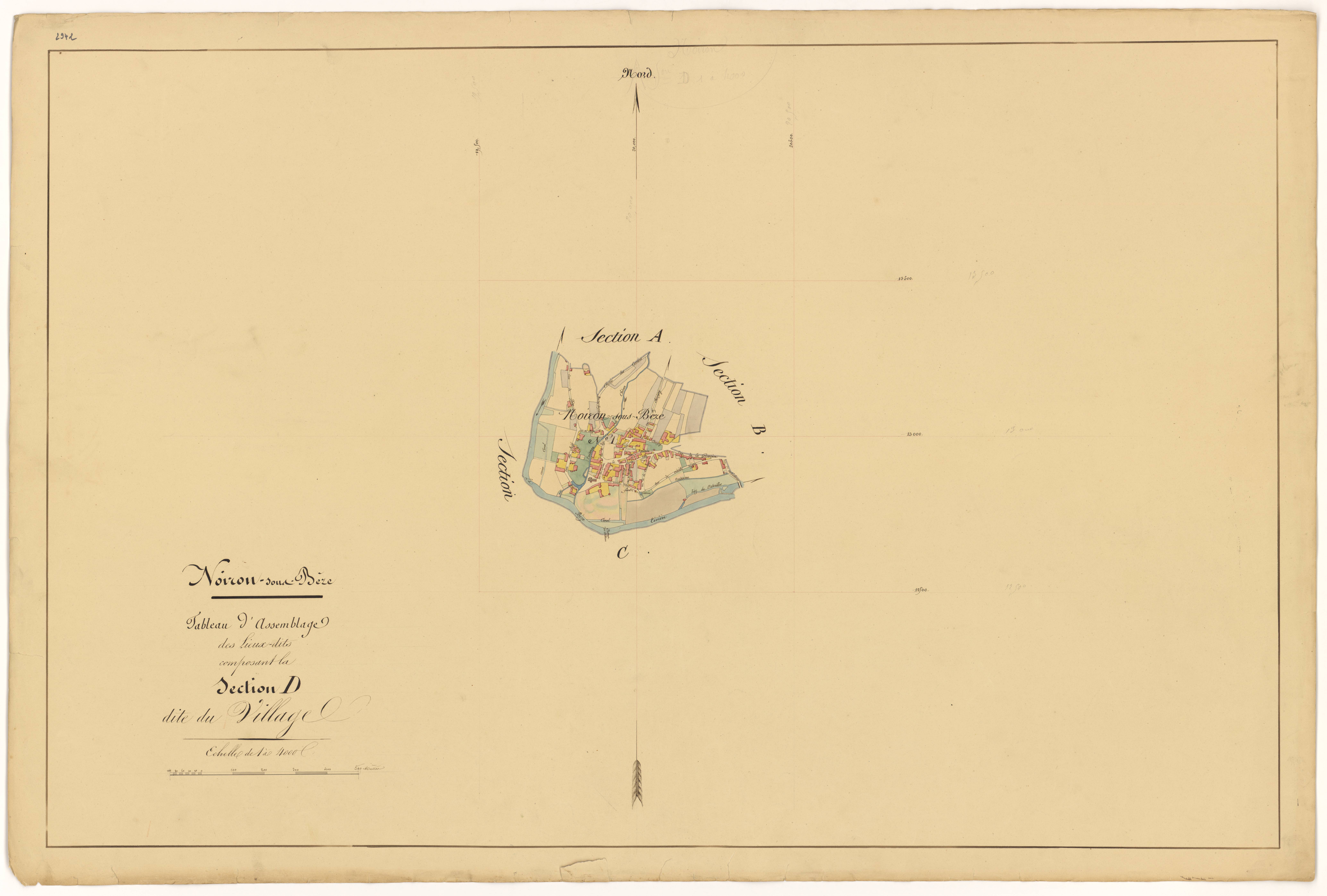 Noiron-sur-Bèze - Section D (tableau d'assemblage) - 3 P PLAN 458/17